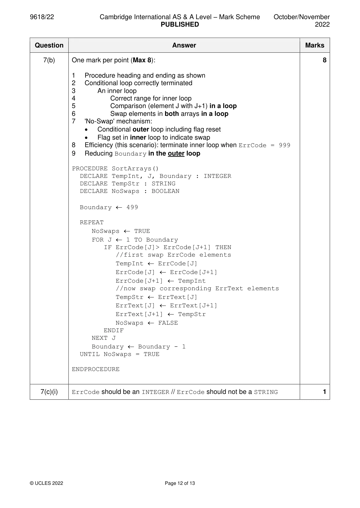 Mark scheme, page 12 of 13