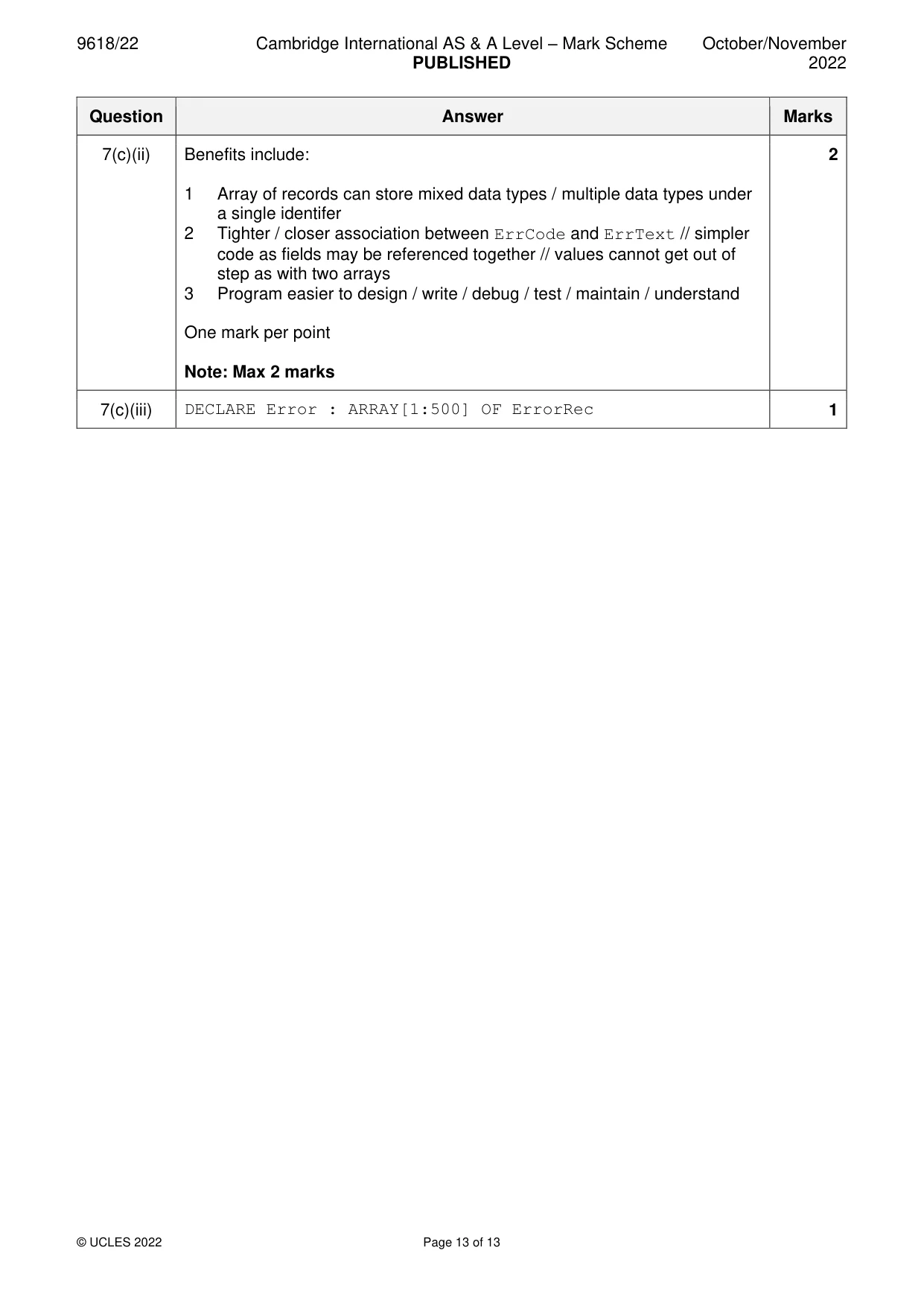 Mark scheme, page 13 of 13