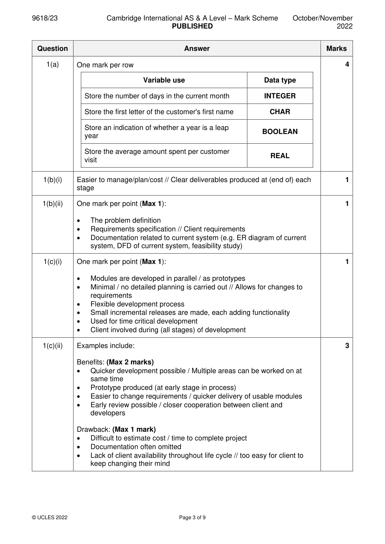 Mark scheme, page 3 of 9