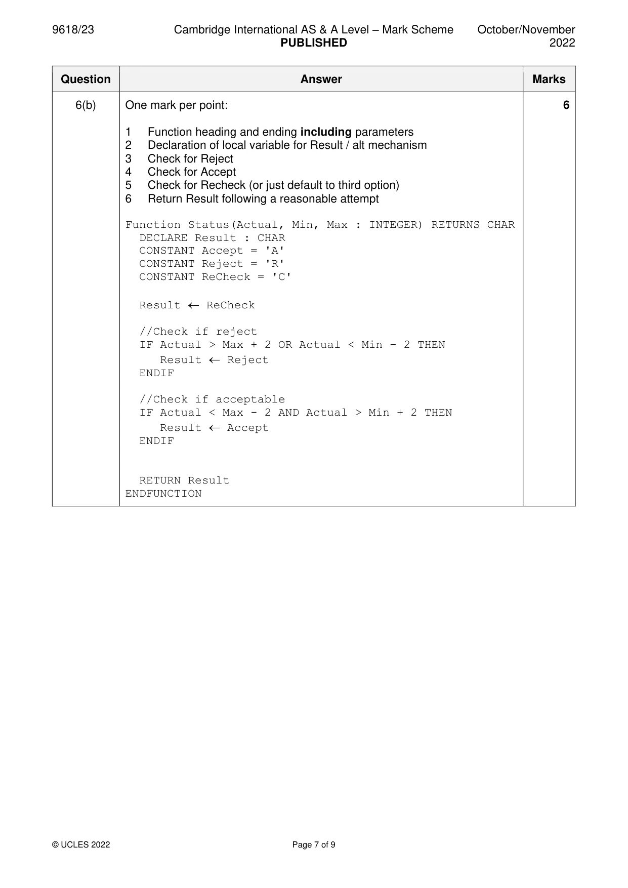 Mark scheme, page 7 of 9