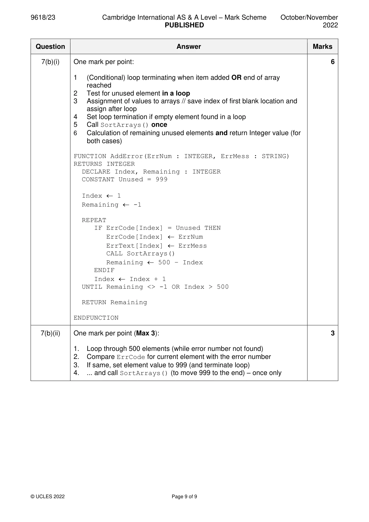 Mark scheme, page 9 of 9