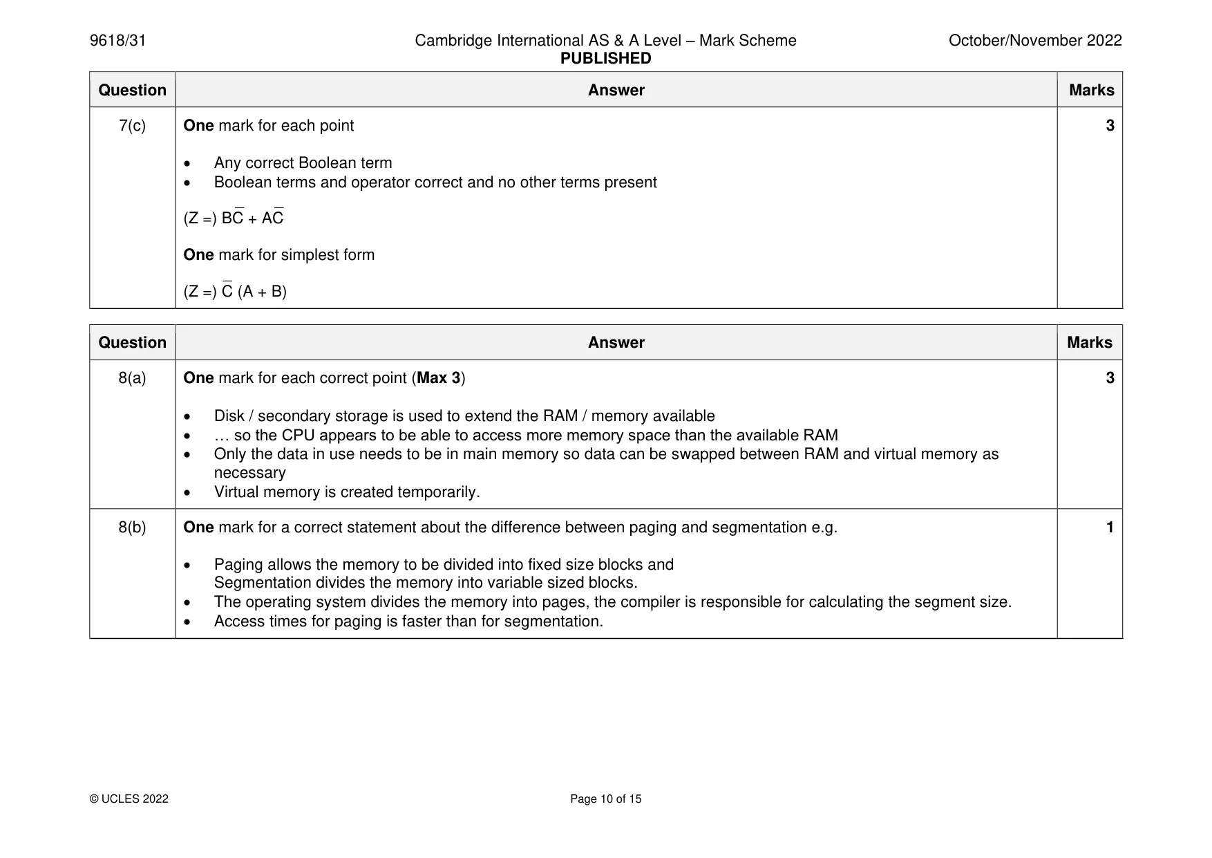 Mark scheme, page 10 of 15