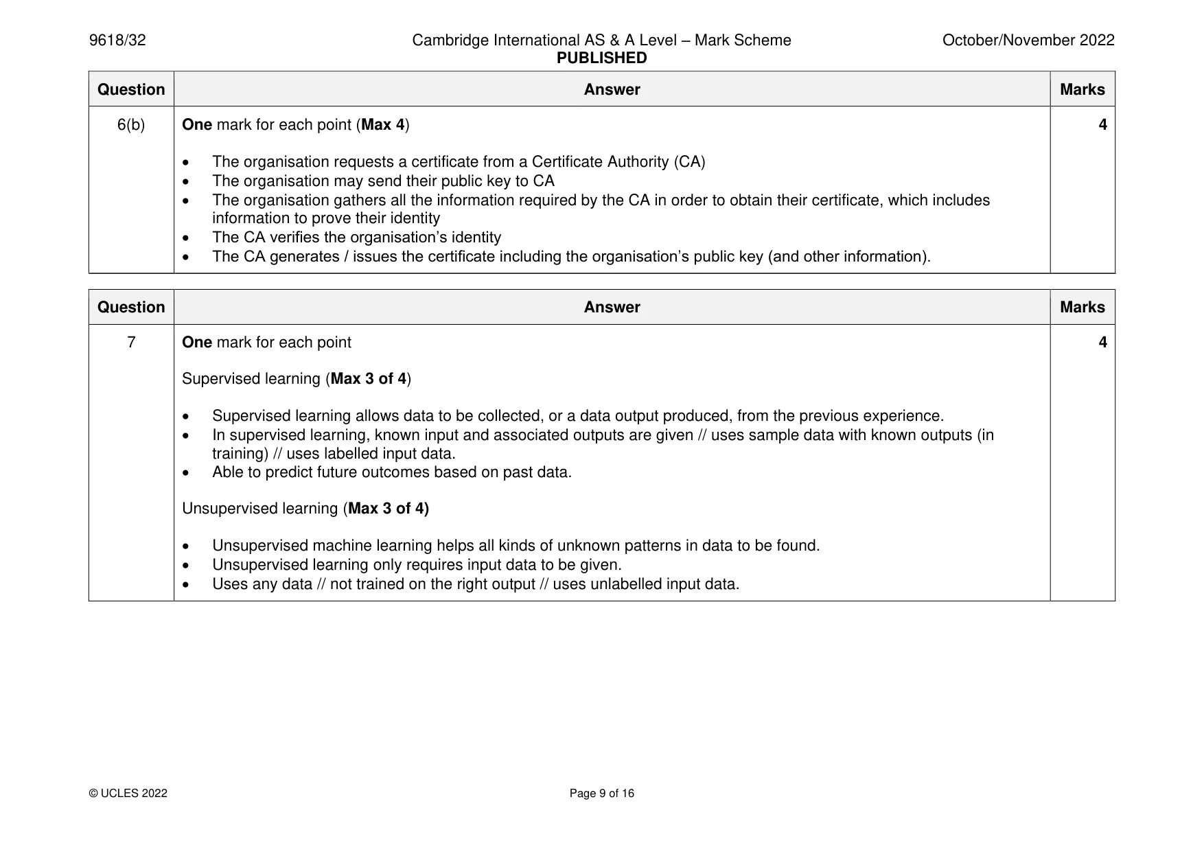 Mark scheme, page 9 of 16