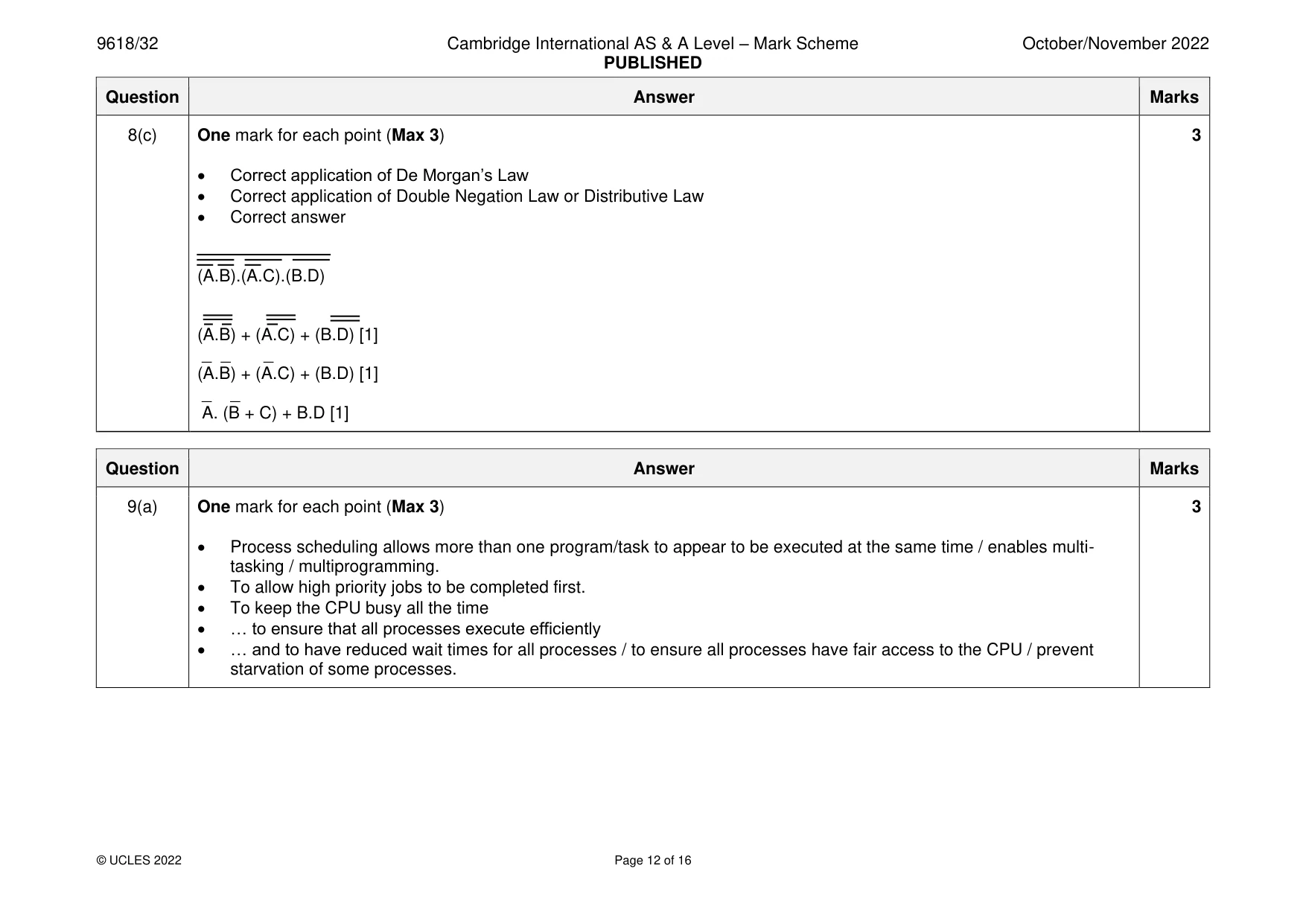 Mark scheme, page 12 of 16