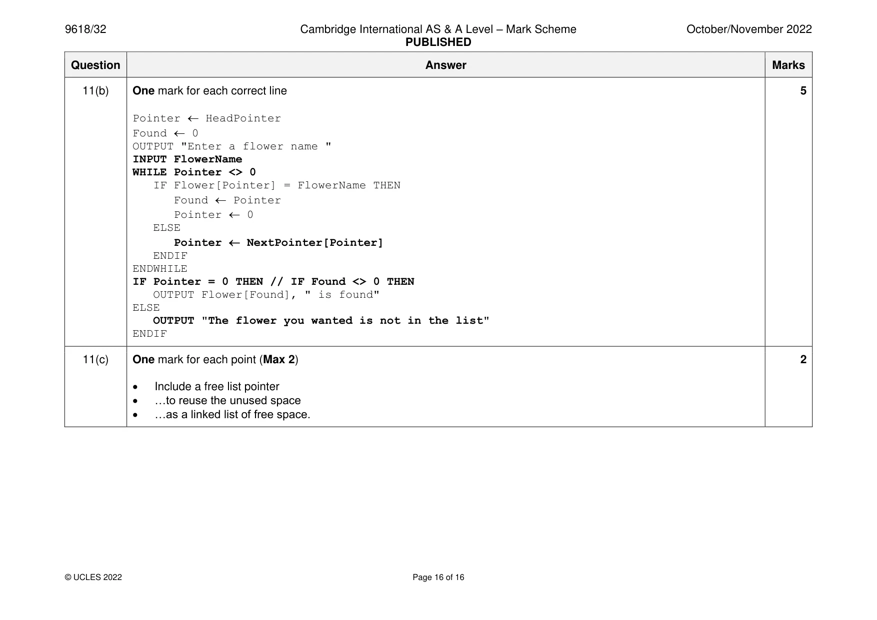 Mark scheme, page 16 of 16