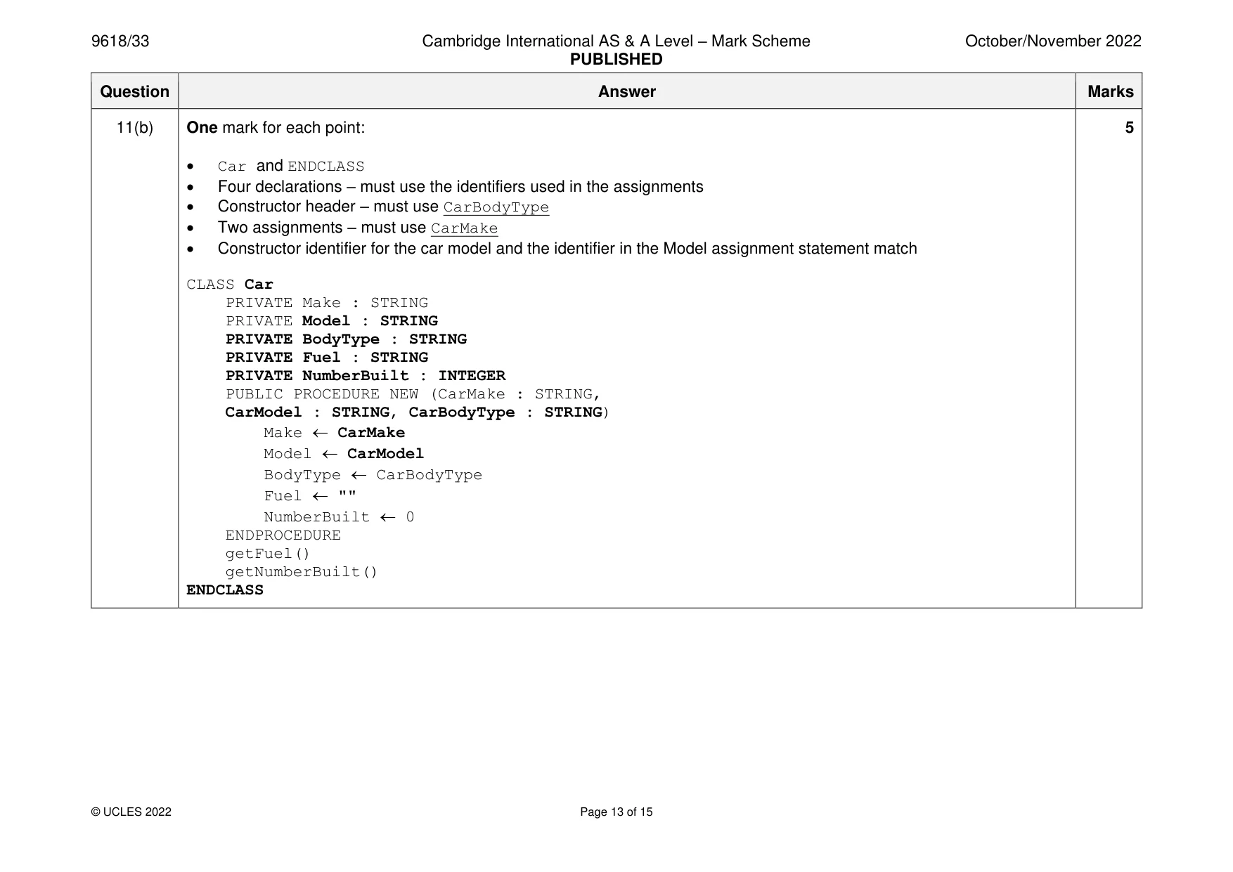 Mark scheme, page 13 of 15