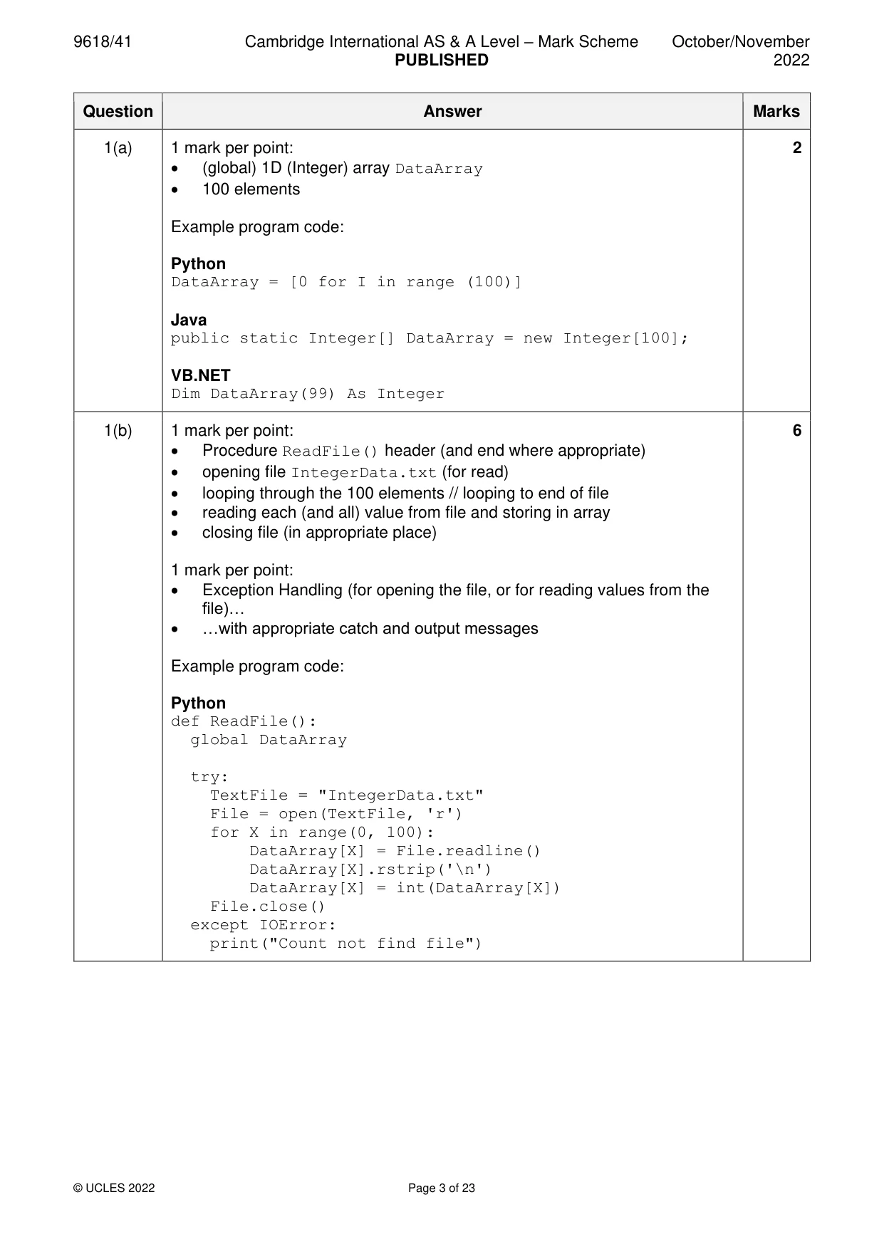 Mark scheme, page 3 of 23