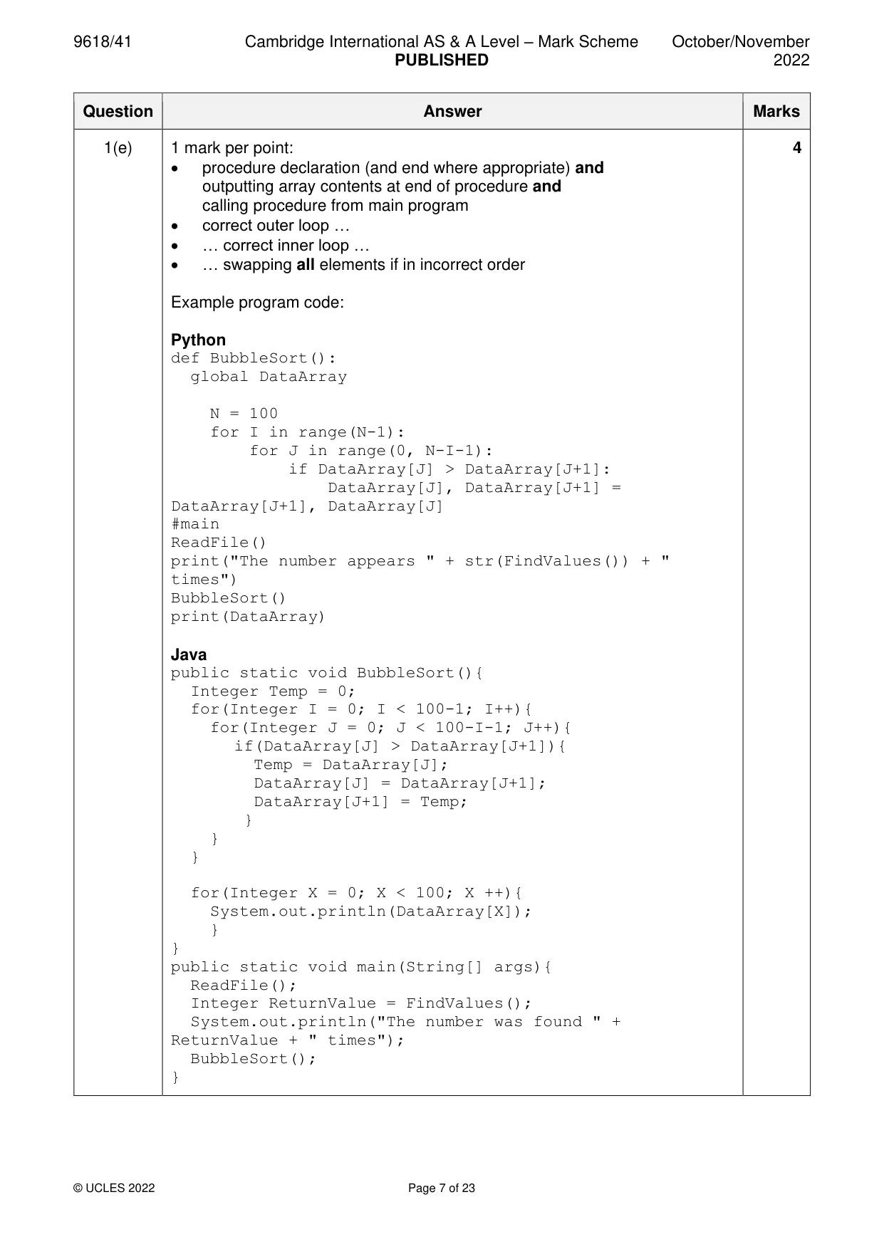 Mark scheme, page 7 of 23