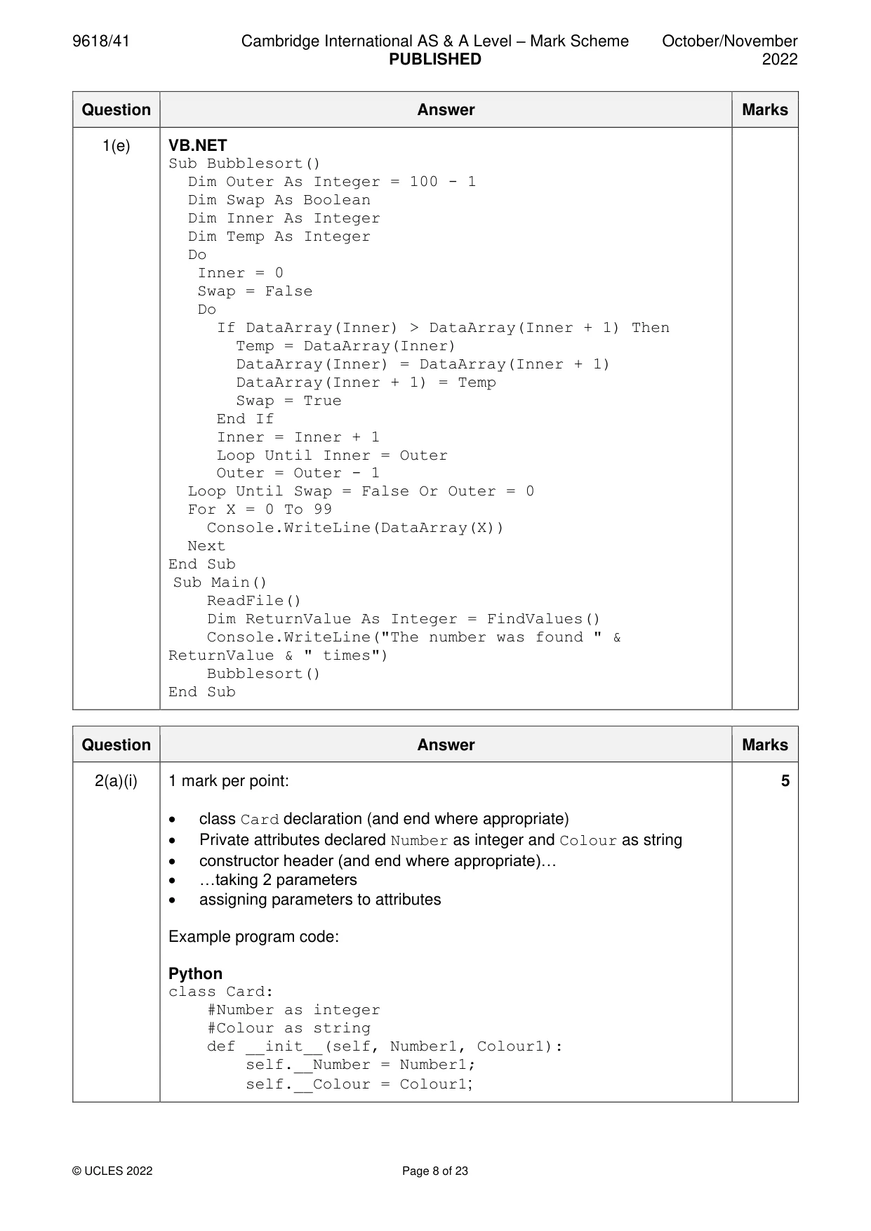 Mark scheme, page 8 of 23