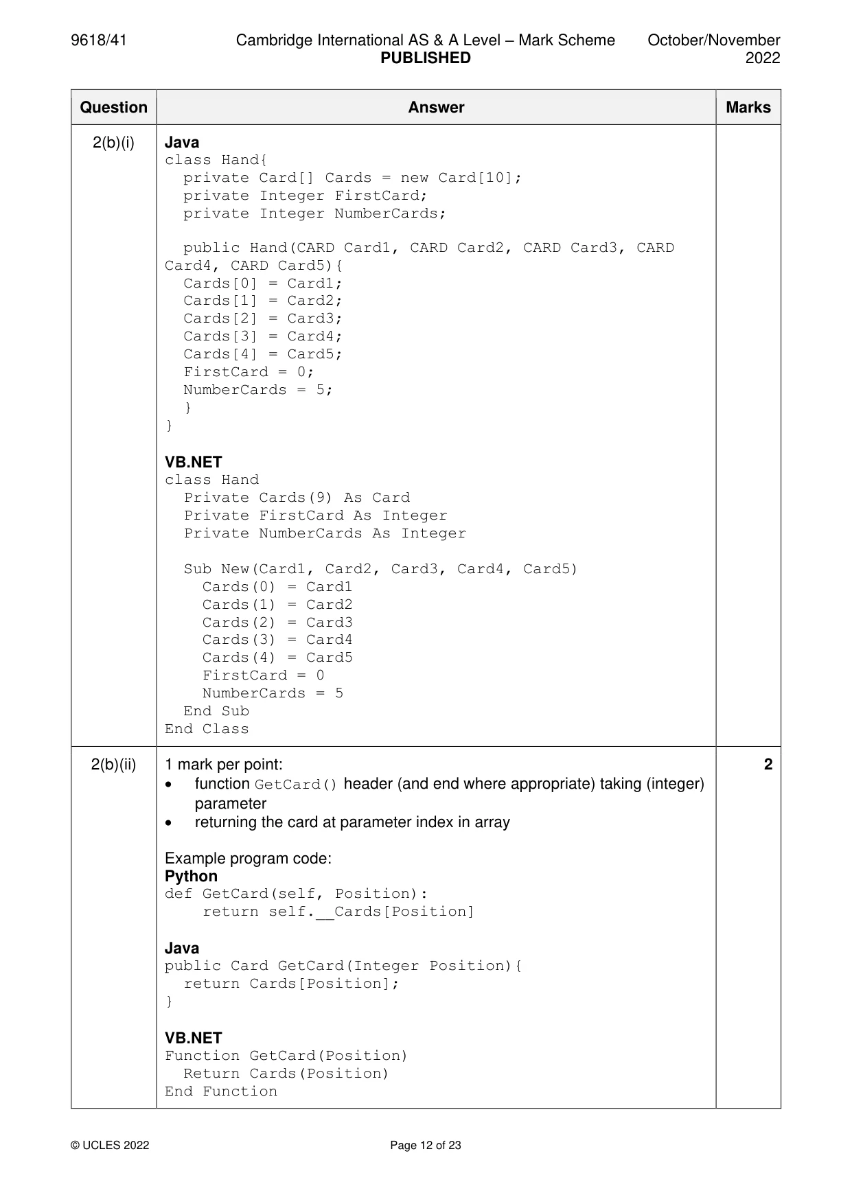 Mark scheme, page 12 of 23