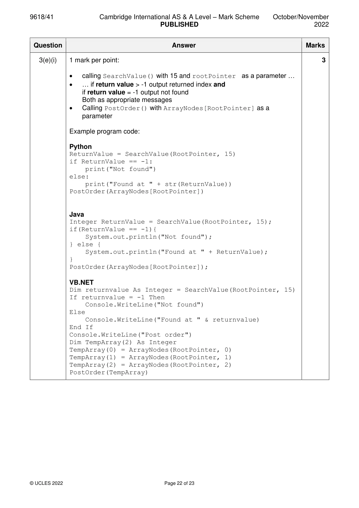 Mark scheme, page 22 of 23