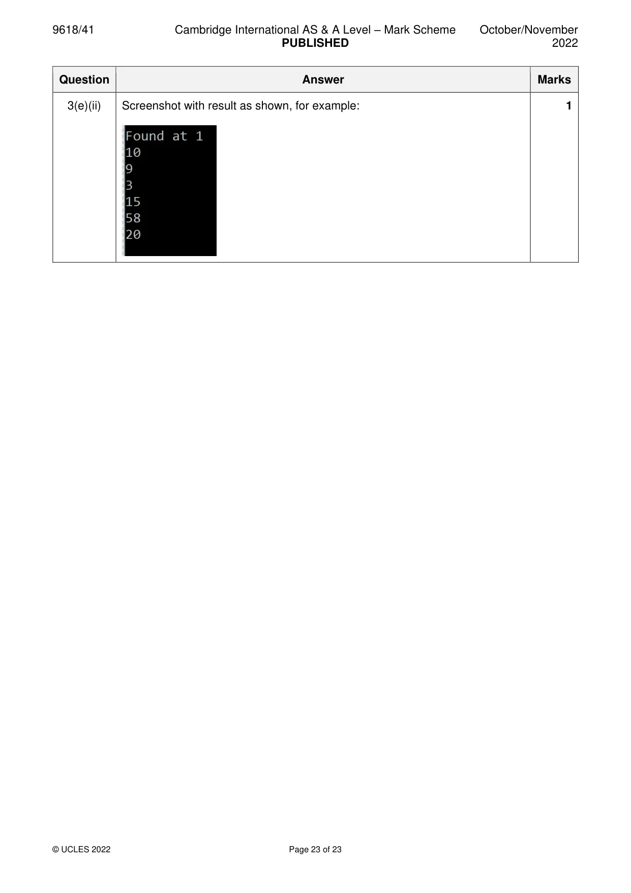 Mark scheme, page 23 of 23