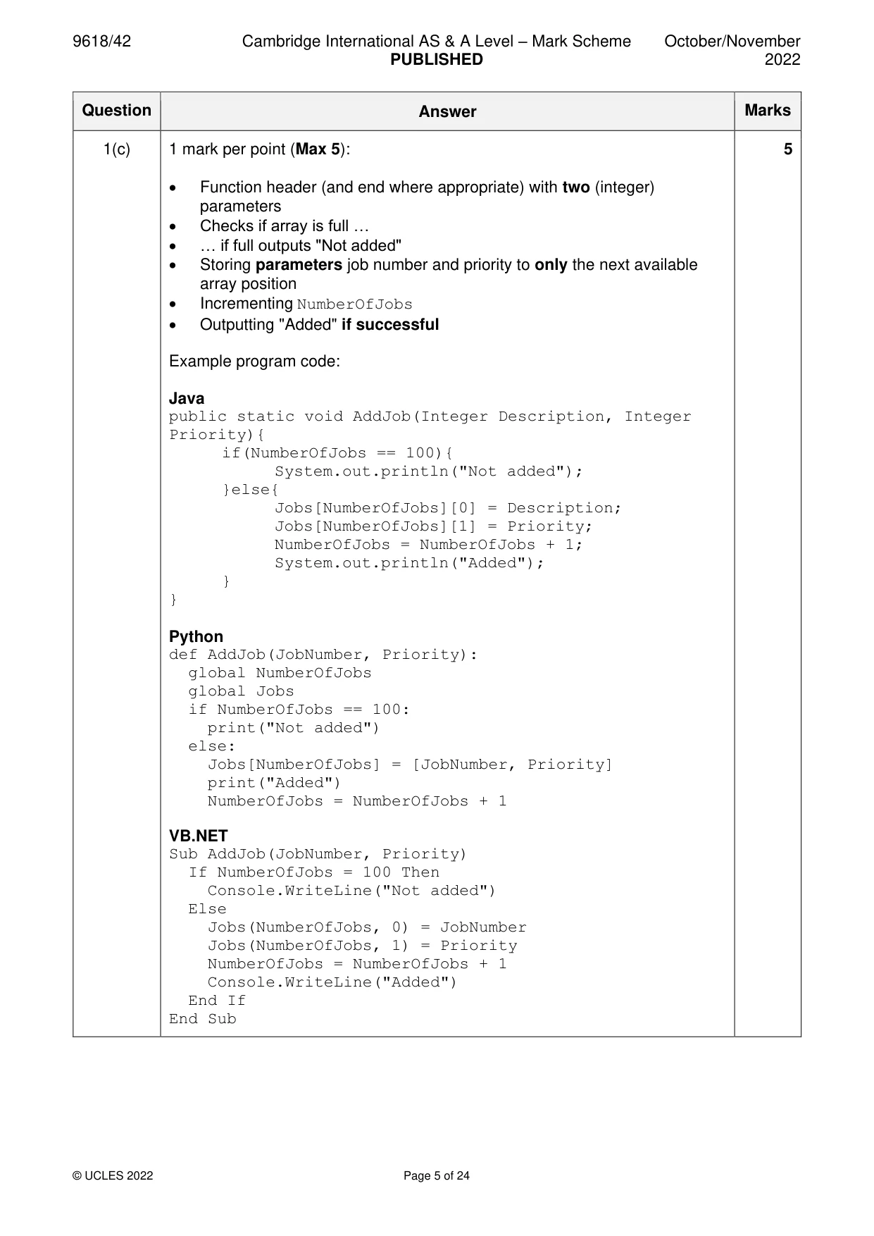 Mark scheme, page 5 of 24