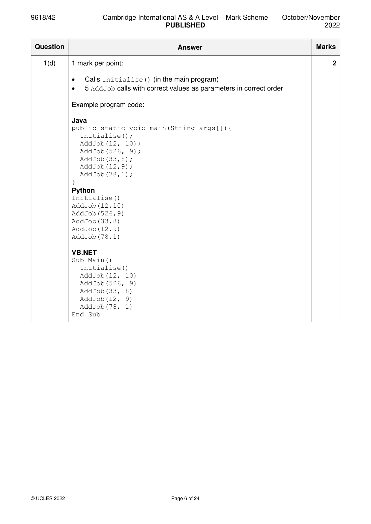 Mark scheme, page 6 of 24