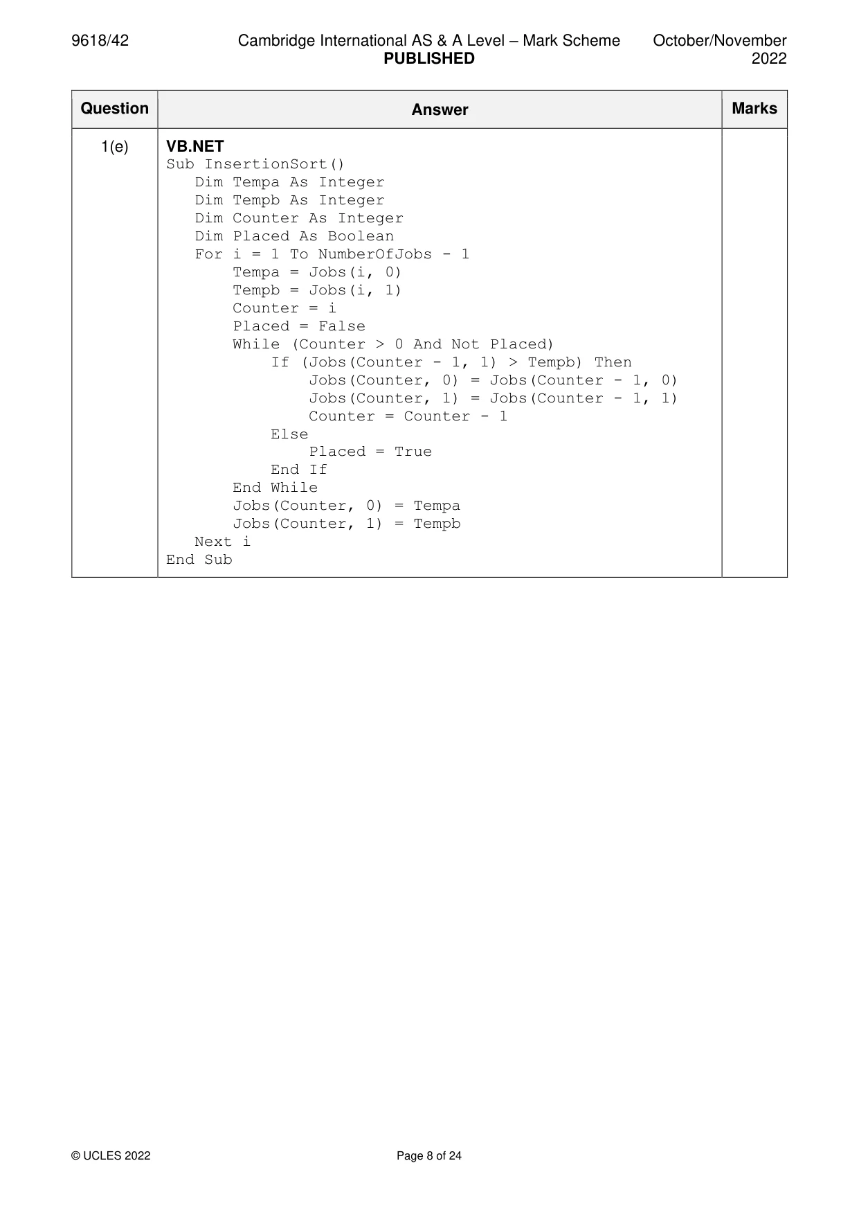 Mark scheme, page 8 of 24