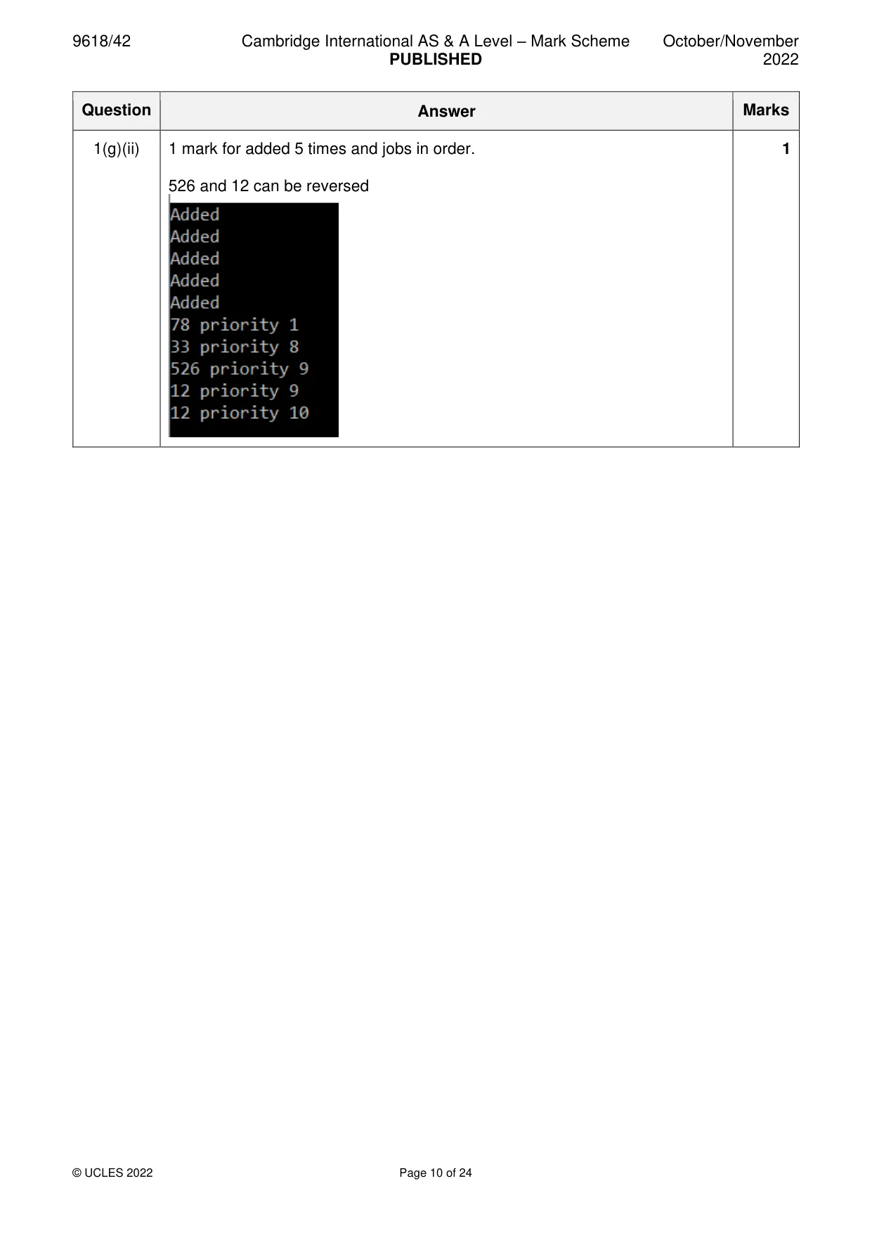 Mark scheme, page 10 of 24