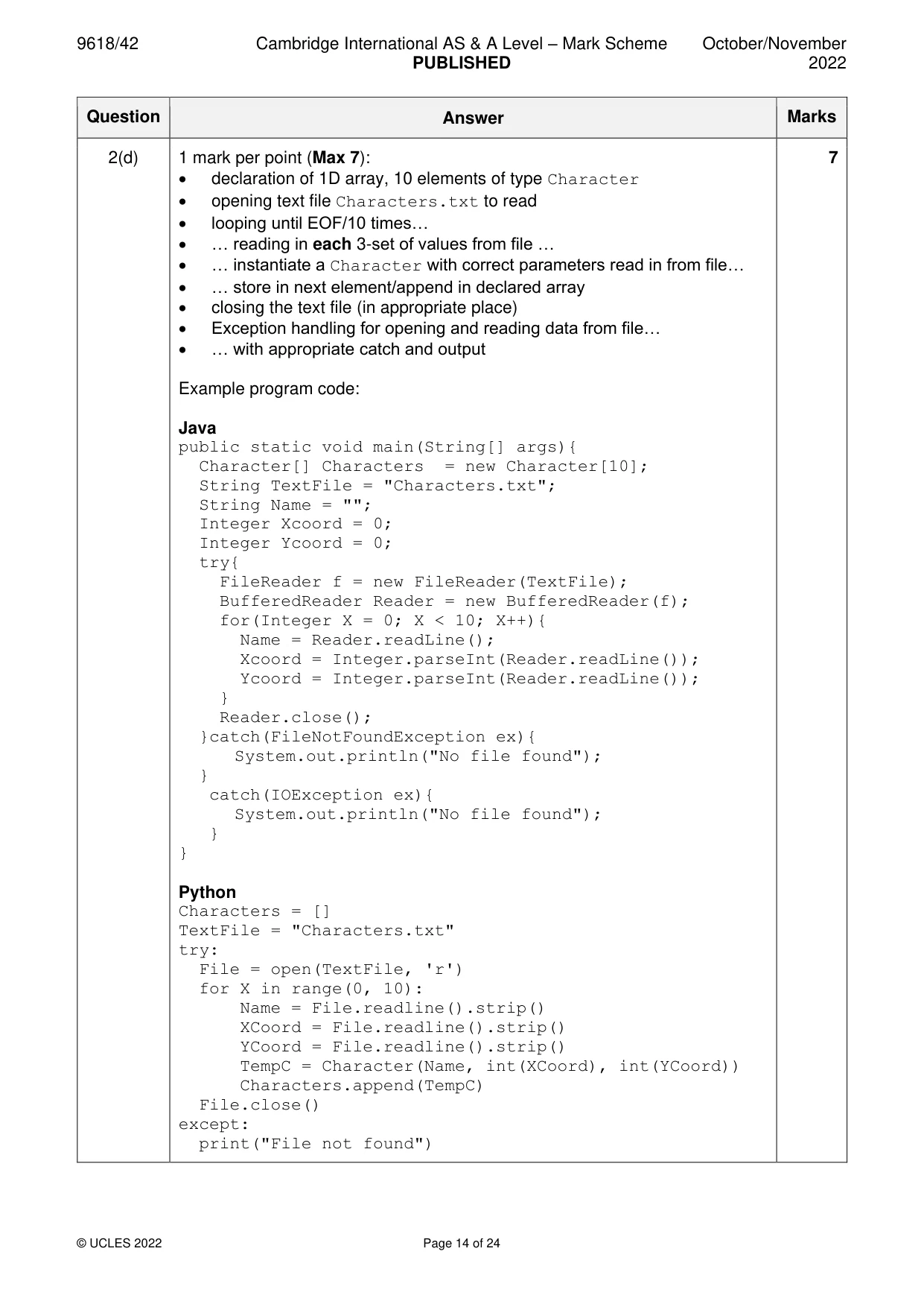 Mark scheme, page 14 of 24