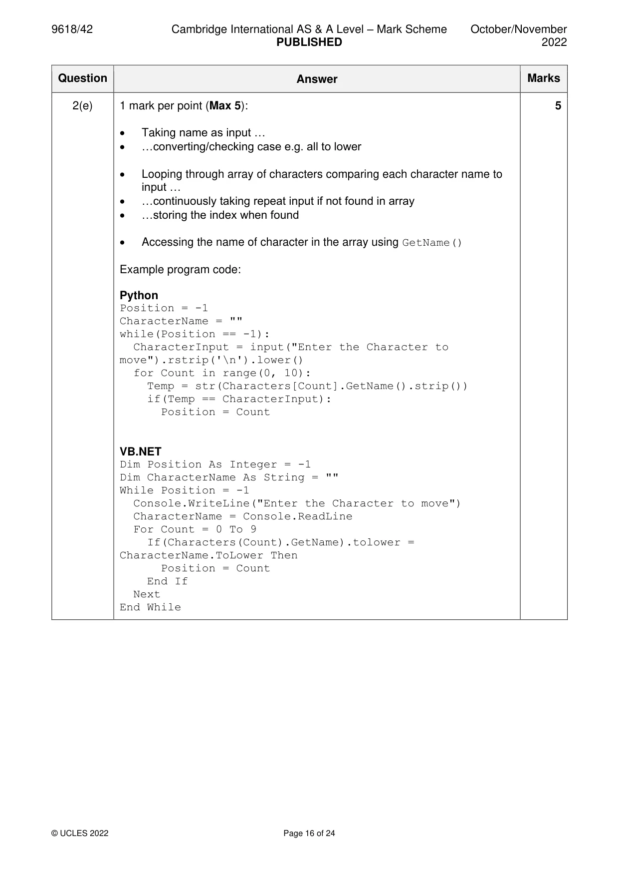 Mark scheme, page 16 of 24