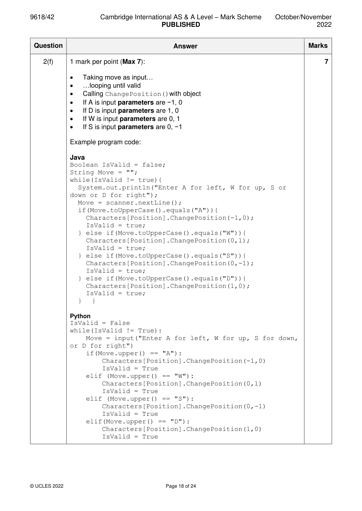 Mark scheme, page 18 of 24