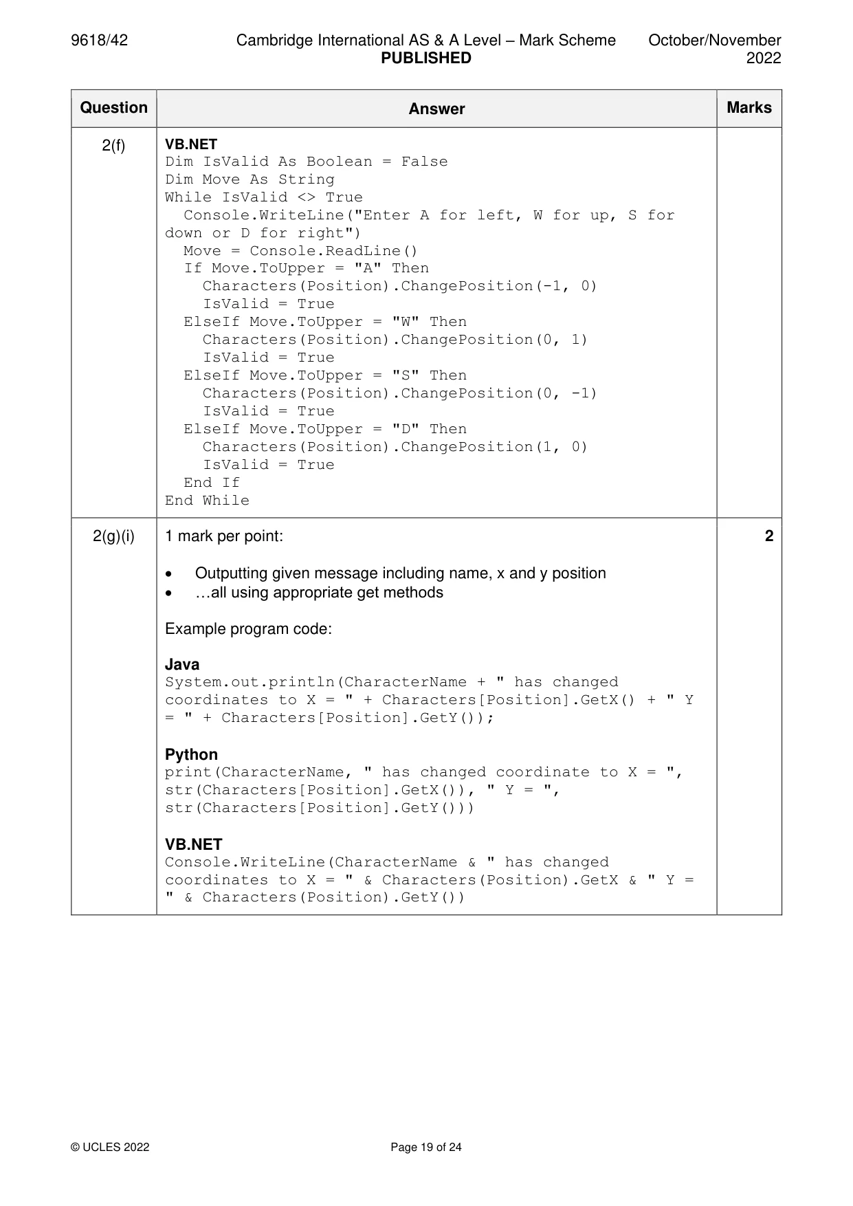 Mark scheme, page 19 of 24