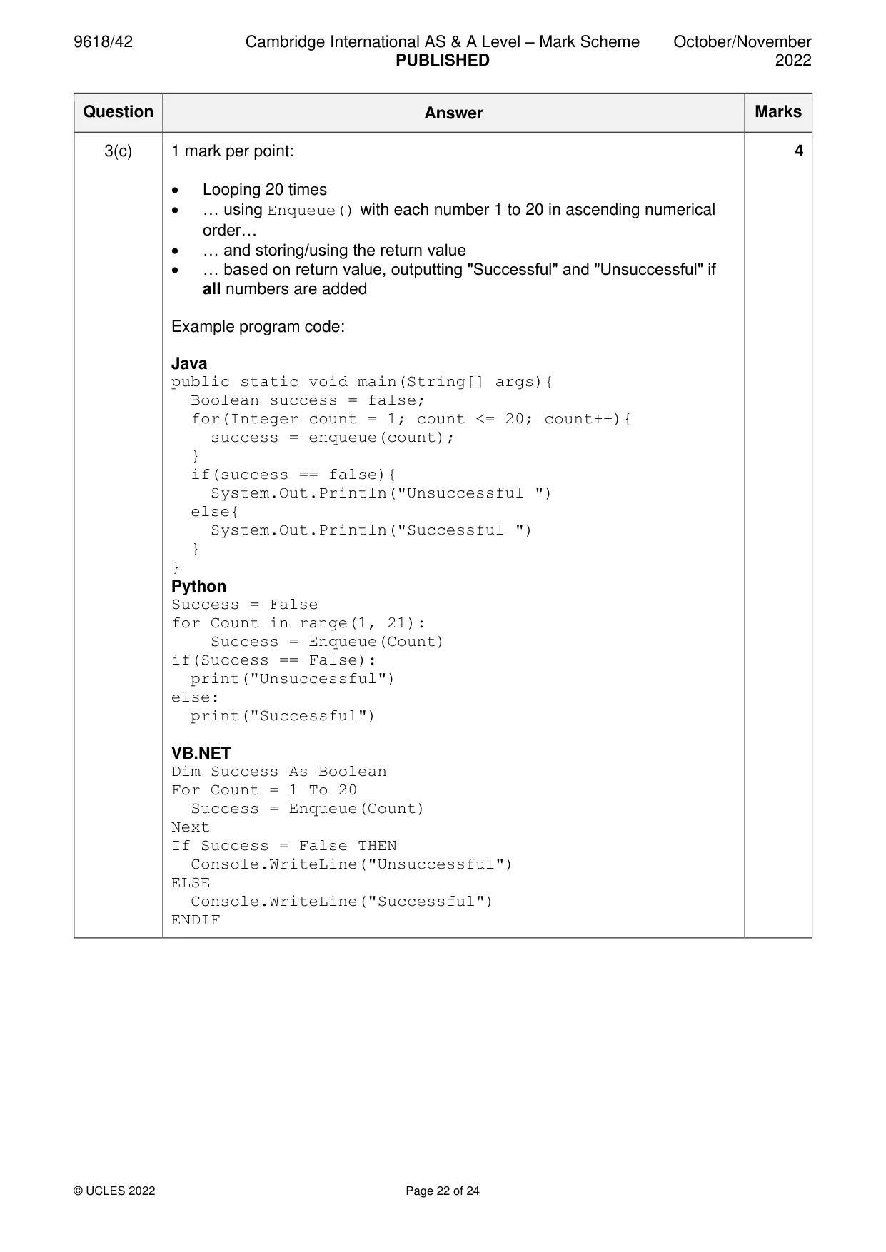 Mark scheme, page 22 of 24