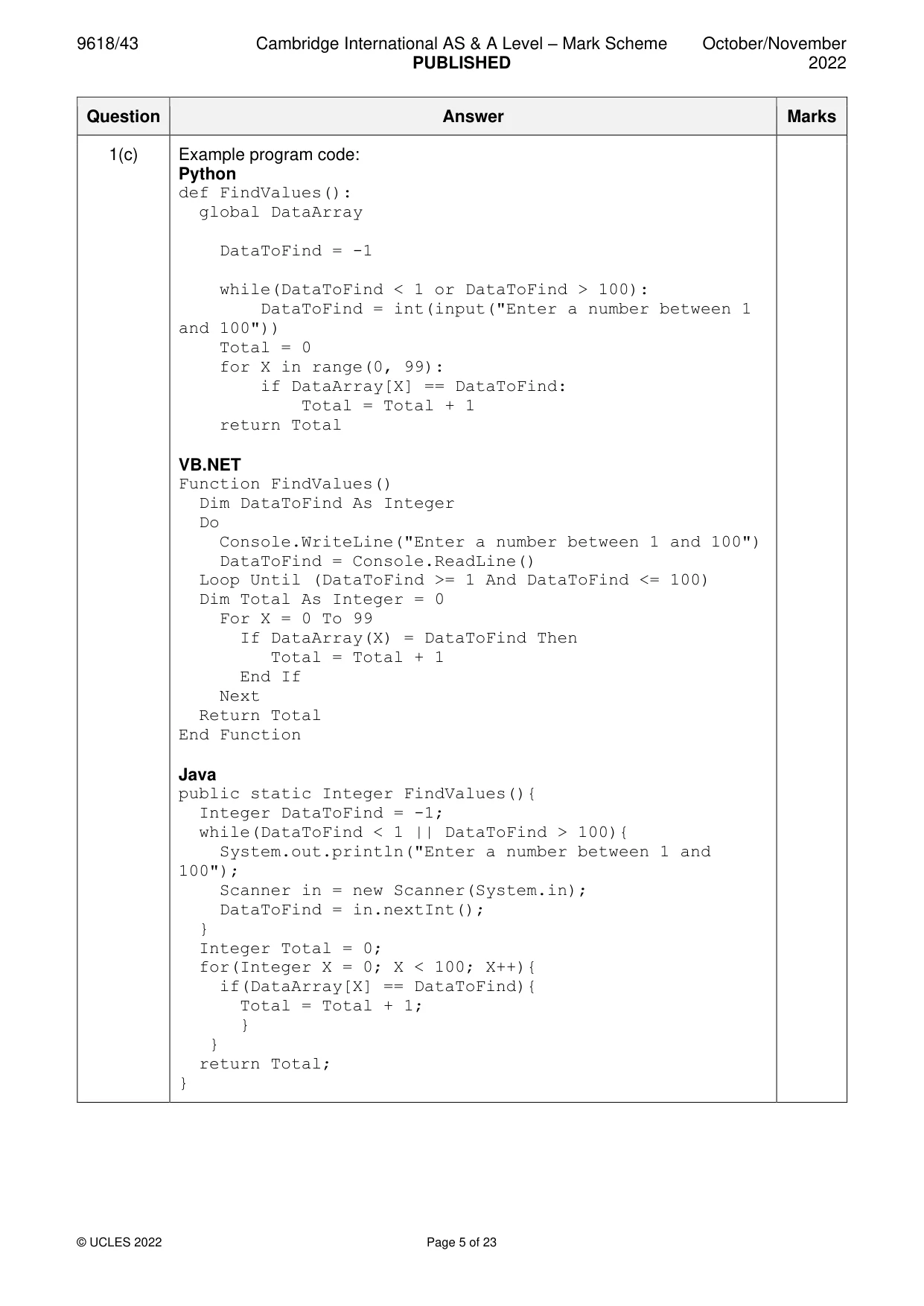 Mark scheme, page 5 of 23
