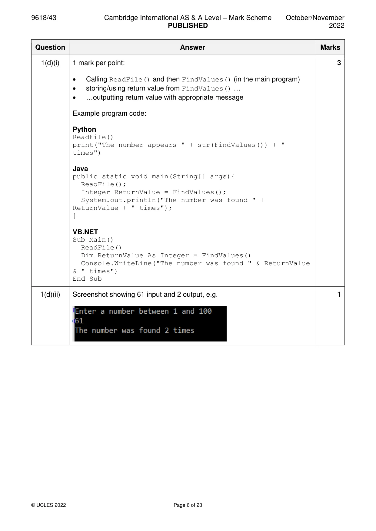 Mark scheme, page 6 of 23