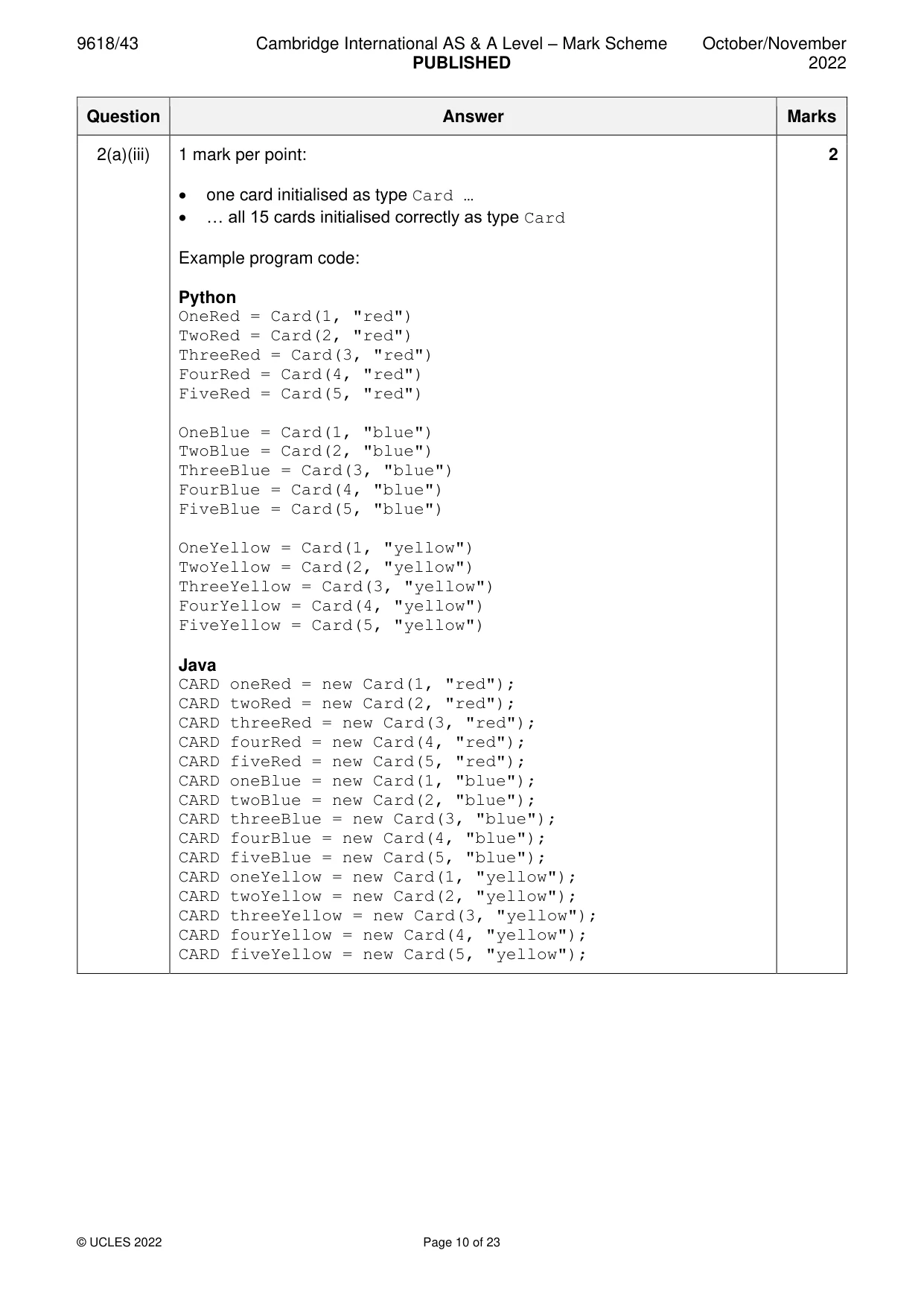 Mark scheme, page 10 of 23