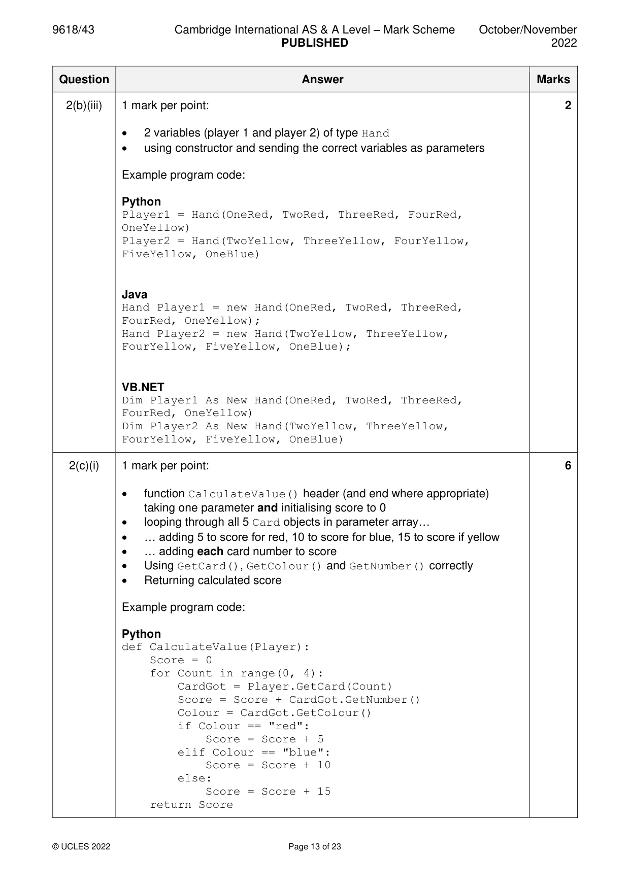 Mark scheme, page 13 of 23