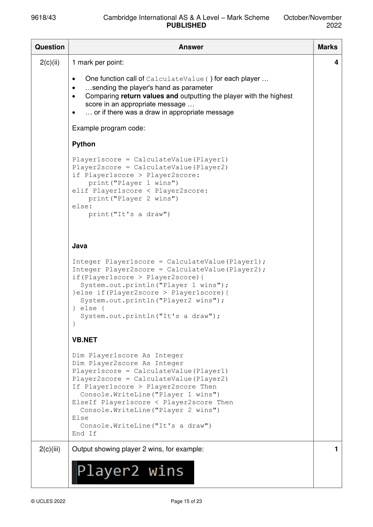 Mark scheme, page 15 of 23