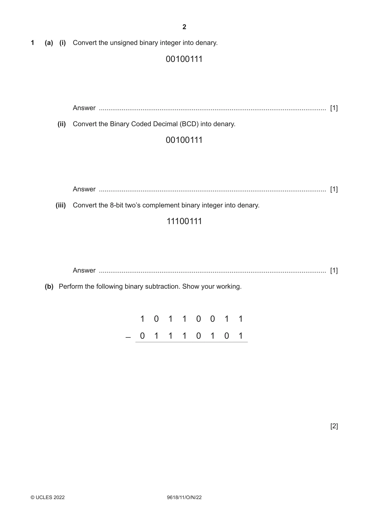 Cambridge A Level Computer Science 9618 2022 Oct/Nov Paper 1 · Variant 1 question paper, page 2 of 20