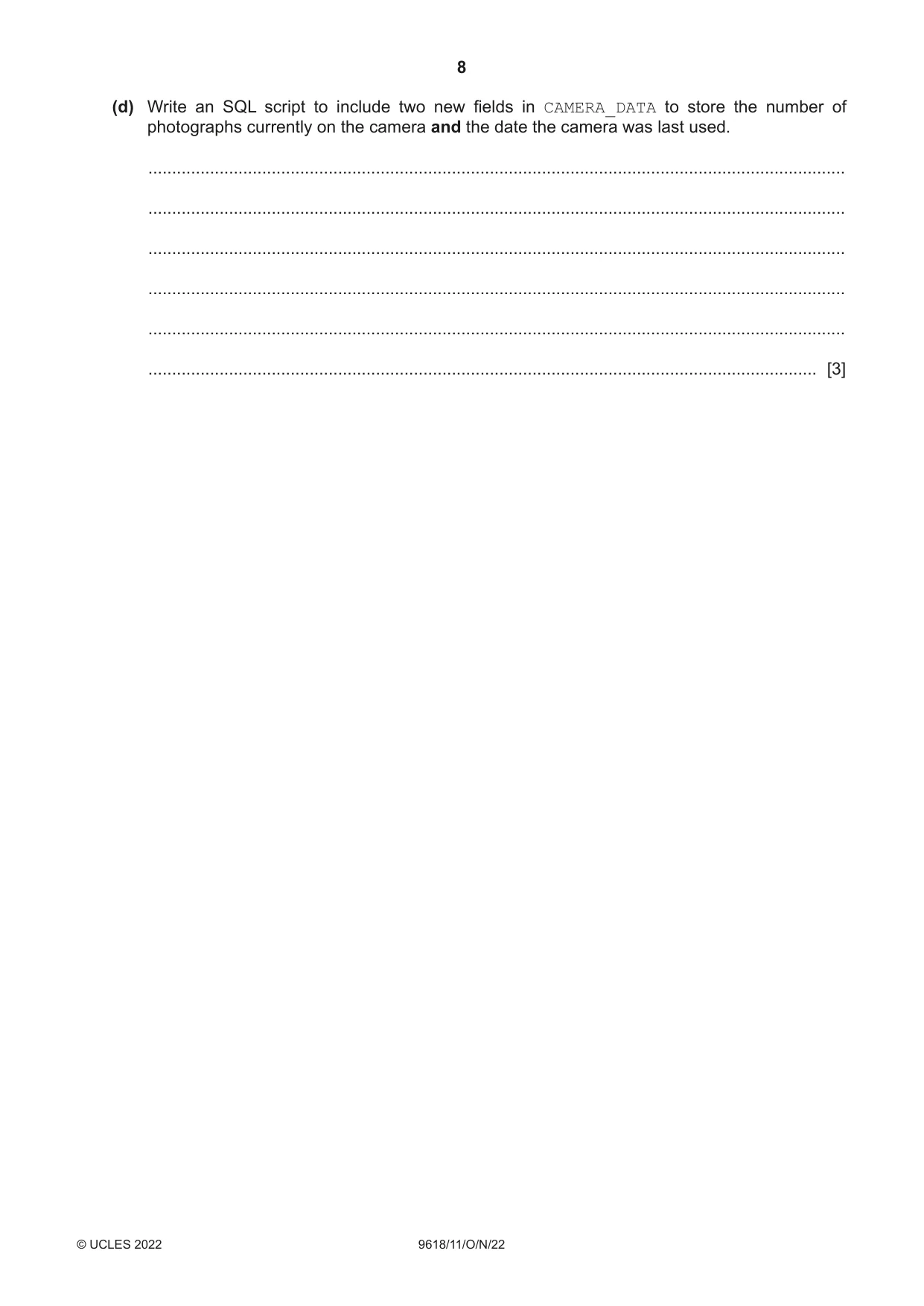 Cambridge A Level Computer Science 9618 2022 Oct/Nov Paper 1 · Variant 1 question paper, page 8 of 20