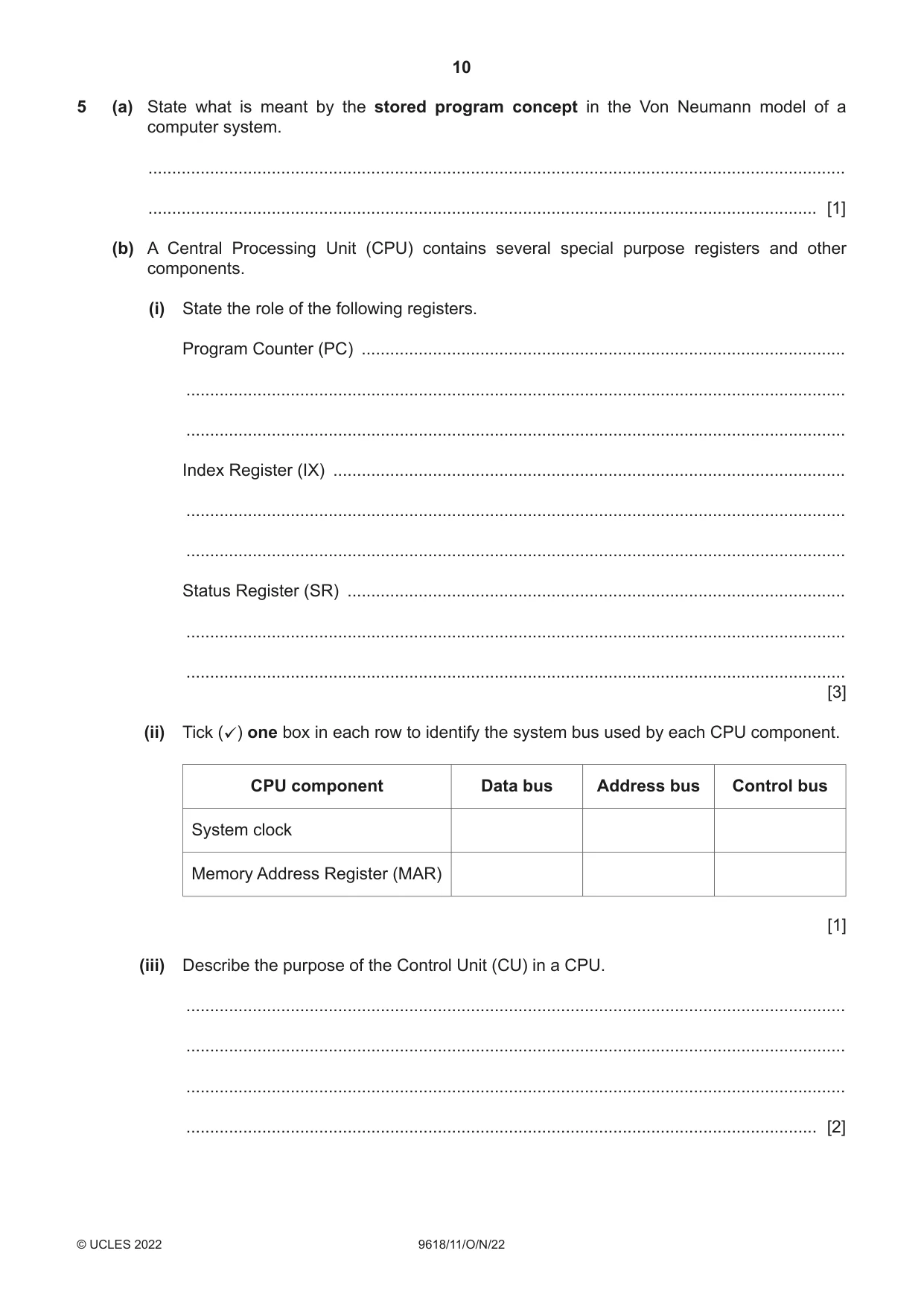 Cambridge A Level Computer Science 9618 2022 Oct/Nov Paper 1 · Variant 1 question paper, page 10 of 20