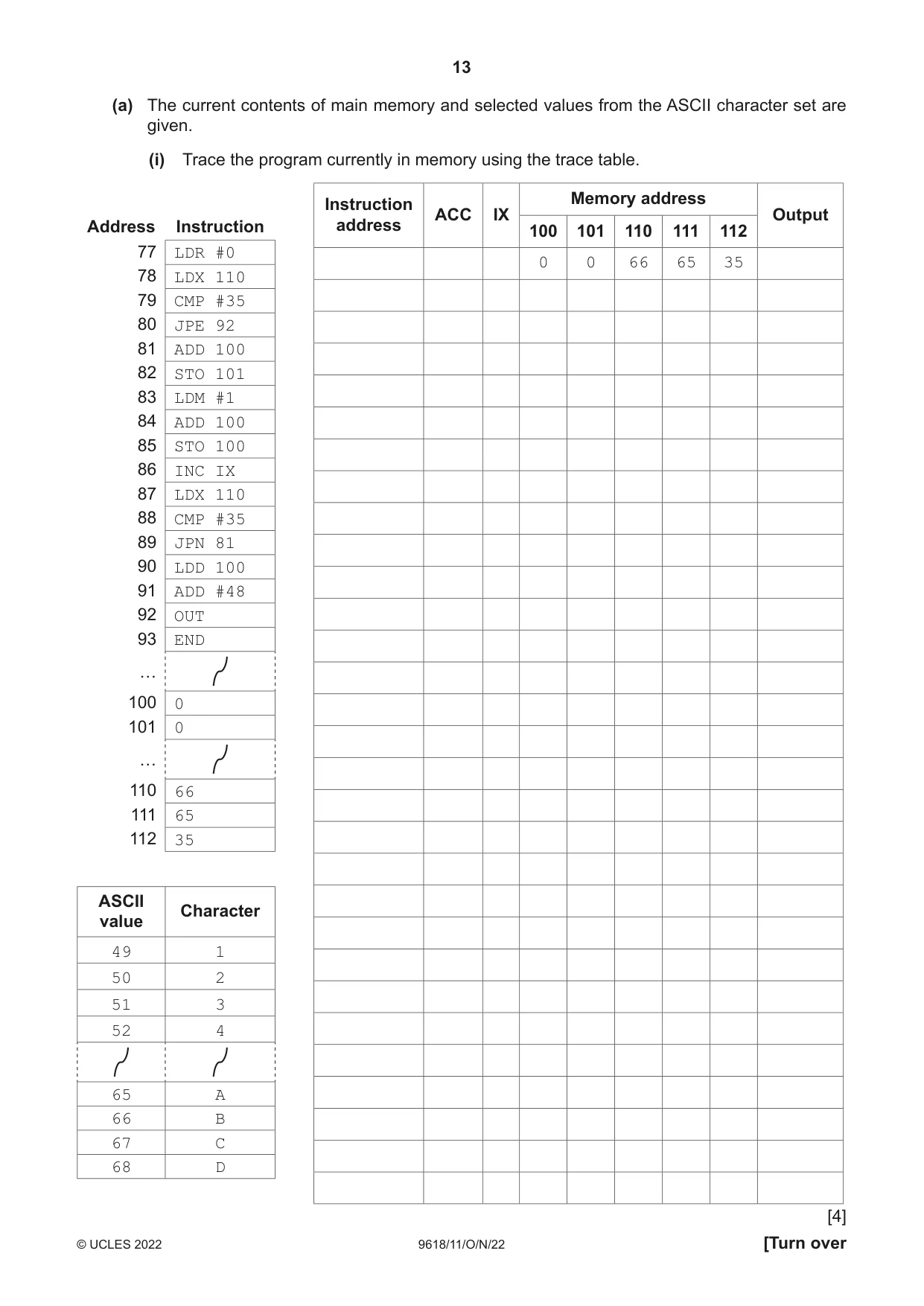 Cambridge A Level Computer Science 9618 2022 Oct/Nov Paper 1 · Variant 1 question paper, page 13 of 20