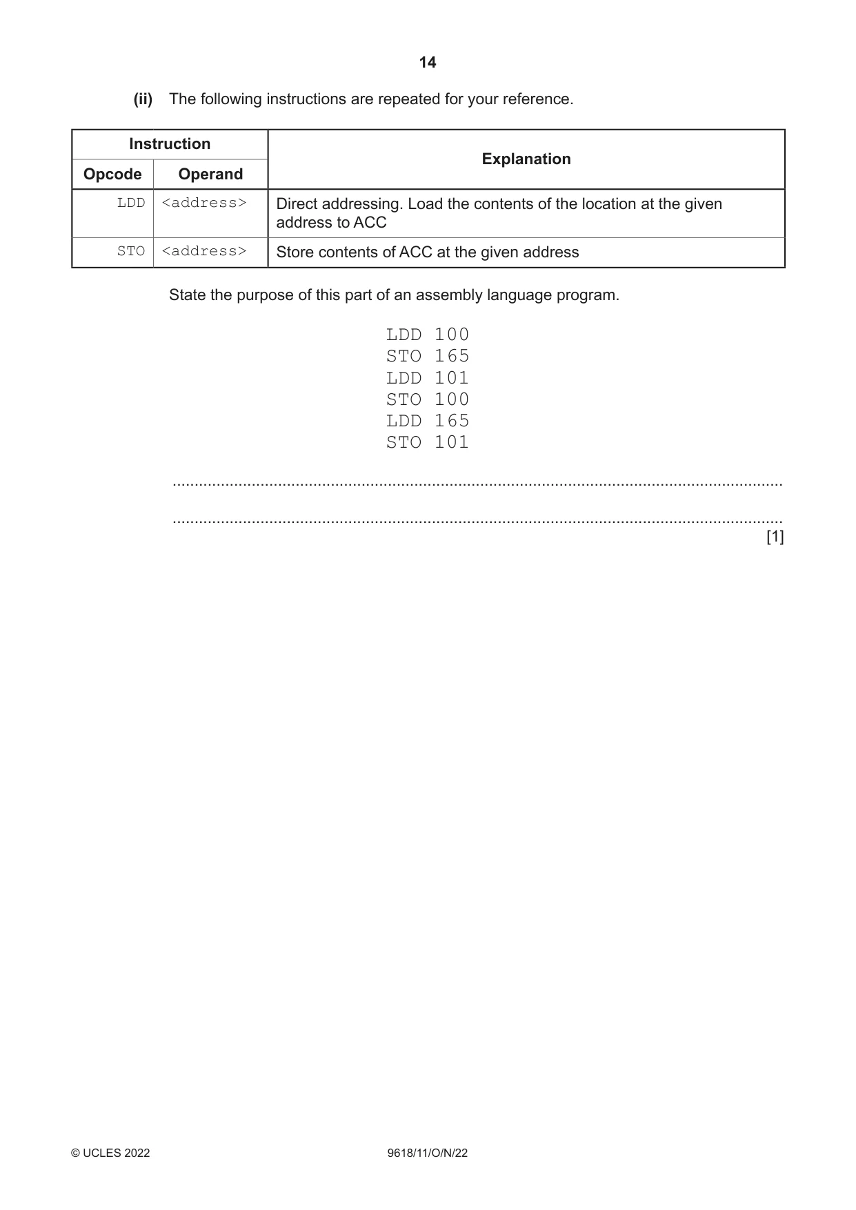 Cambridge A Level Computer Science 9618 2022 Oct/Nov Paper 1 · Variant 1 question paper, page 14 of 20