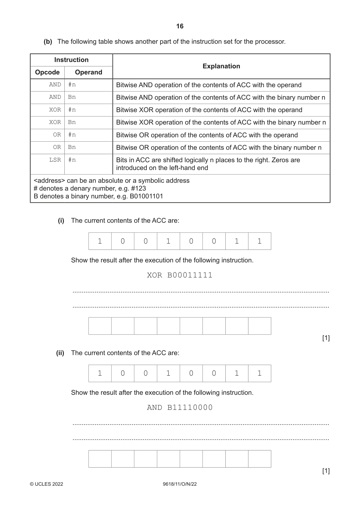 Cambridge A Level Computer Science 9618 2022 Oct/Nov Paper 1 · Variant 1 question paper, page 16 of 20