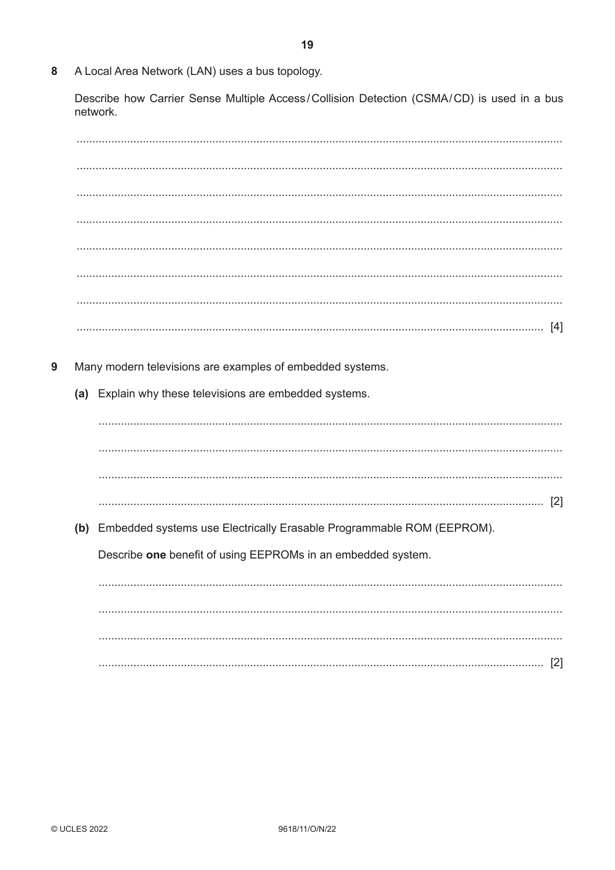 Cambridge A Level Computer Science 9618 2022 Oct/Nov Paper 1 · Variant 1 question paper, page 19 of 20