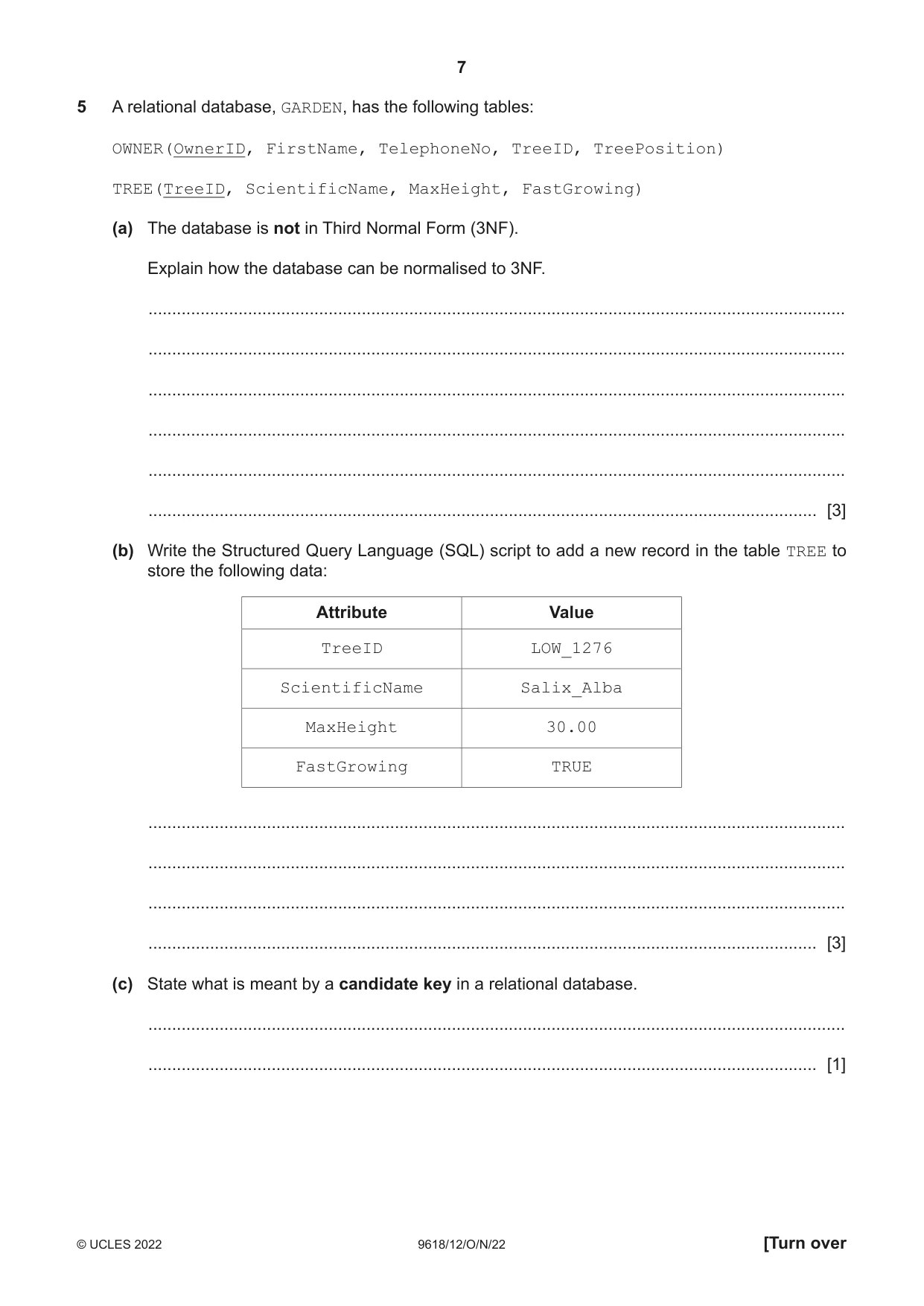 Cambridge A Level Computer Science 9618 2022 Oct/Nov Paper 1 · Variant 2 question paper, page 7 of 20