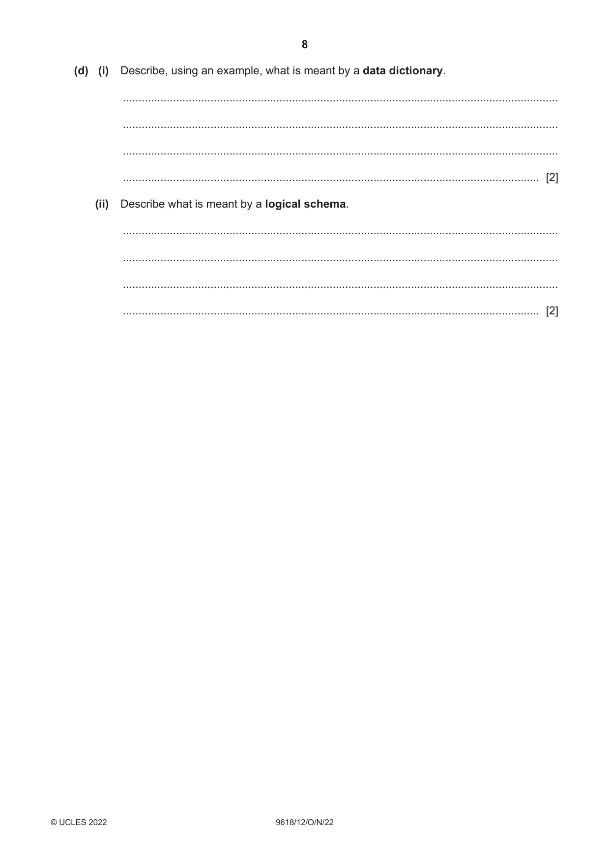 Cambridge A Level Computer Science 9618 2022 Oct/Nov Paper 1 · Variant 2 question paper, page 8 of 20