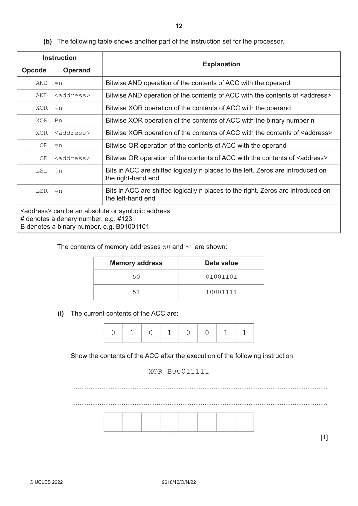 Cambridge A Level Computer Science 9618 2022 Oct/Nov Paper 1 · Variant 2 question paper, page 12 of 20