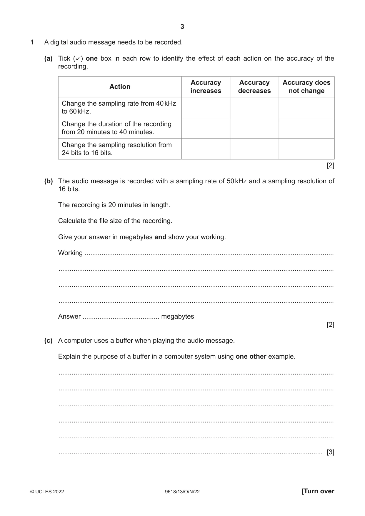 Cambridge A Level Computer Science 9618 2022 Oct/Nov Paper 1 · Variant 3 question paper, page 3 of 20