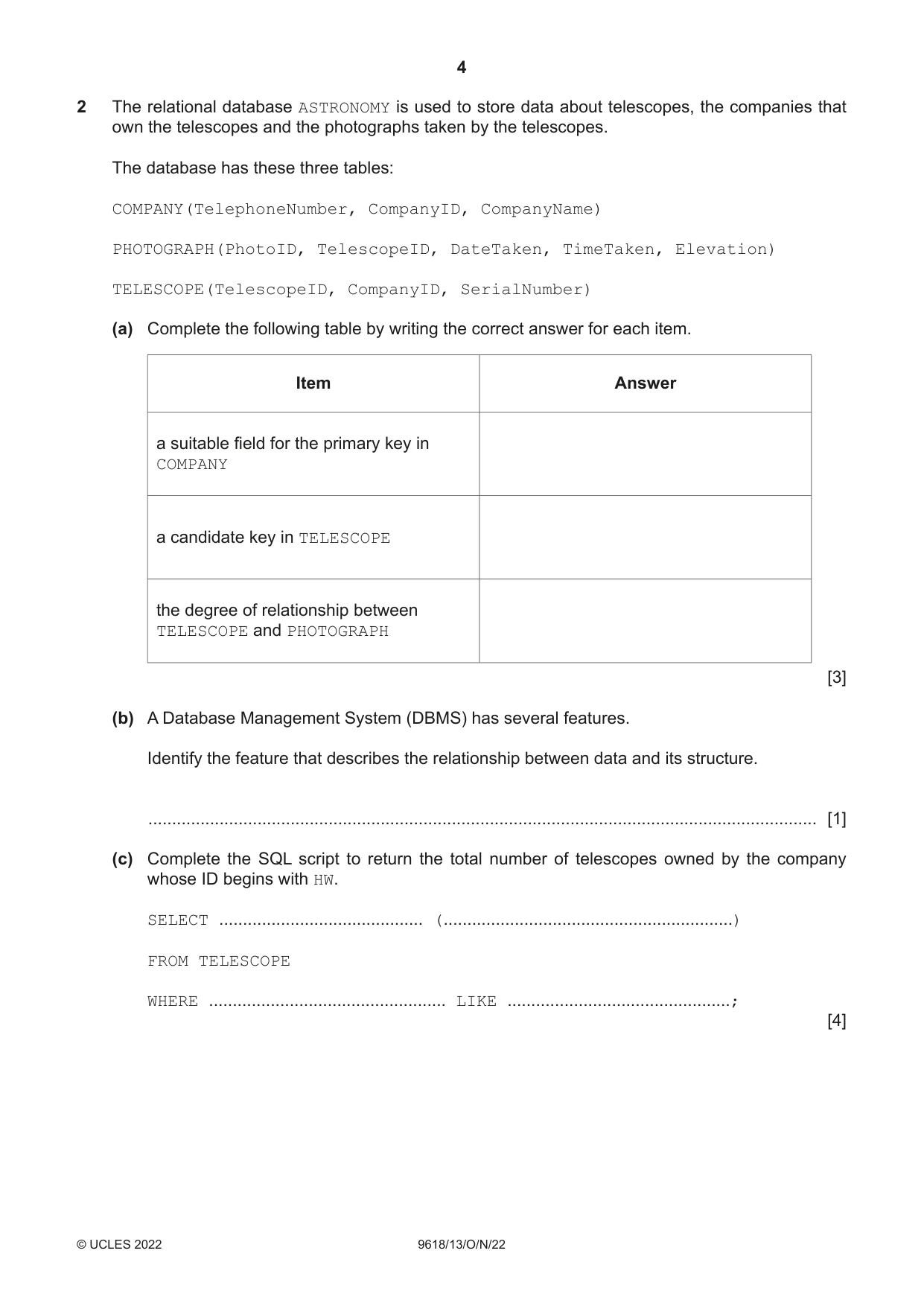 Cambridge A Level Computer Science 9618 2022 Oct/Nov Paper 1 · Variant 3 question paper, page 4 of 20