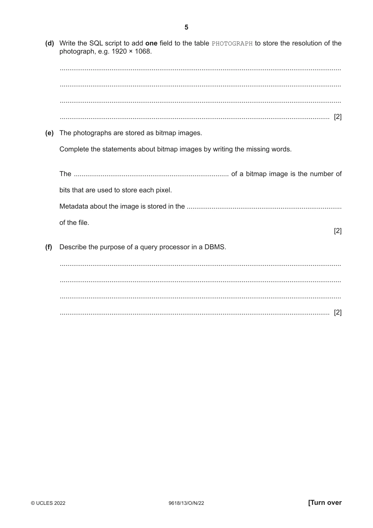Cambridge A Level Computer Science 9618 2022 Oct/Nov Paper 1 · Variant 3 question paper, page 5 of 20
