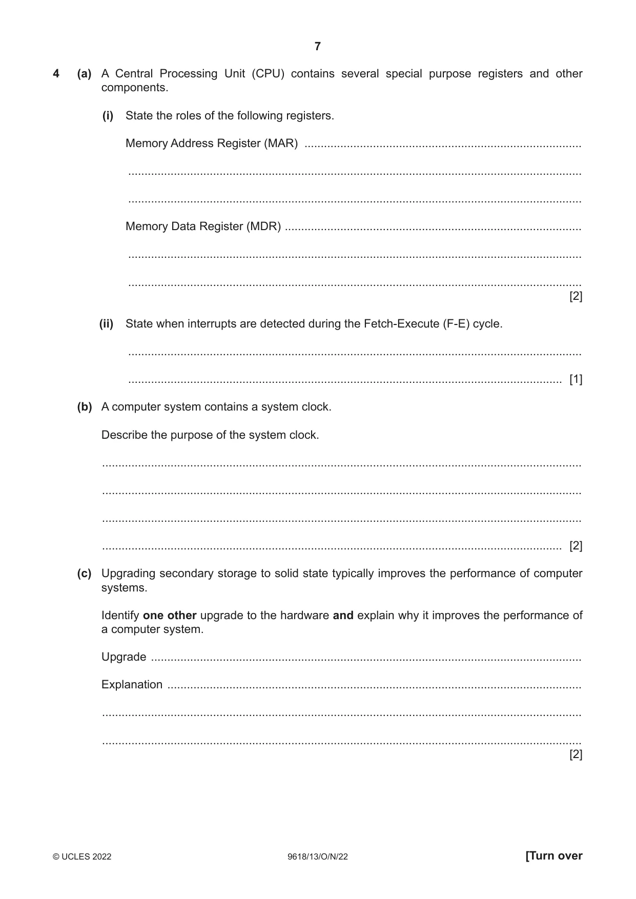 Cambridge A Level Computer Science 9618 2022 Oct/Nov Paper 1 · Variant 3 question paper, page 7 of 20