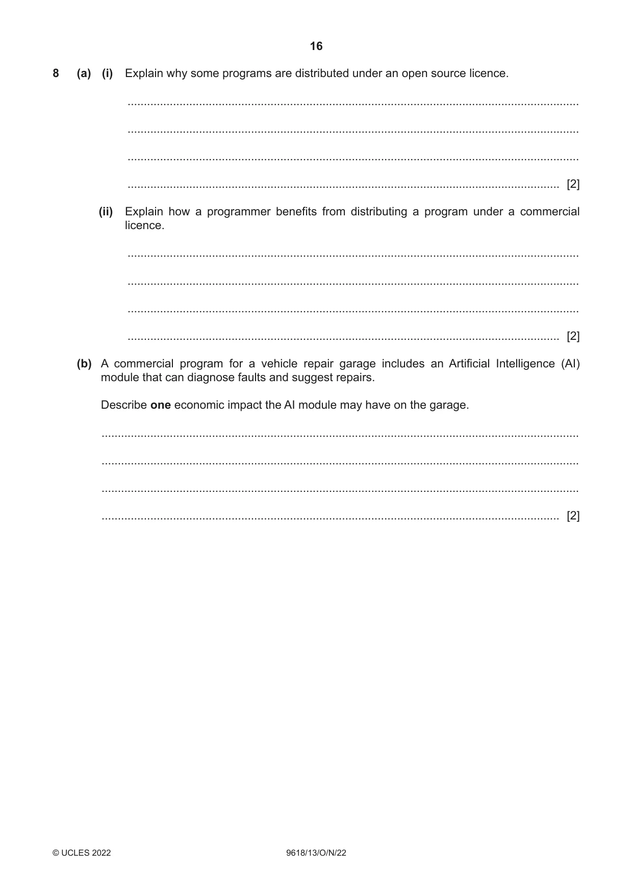 Cambridge A Level Computer Science 9618 2022 Oct/Nov Paper 1 · Variant 3 question paper, page 16 of 20