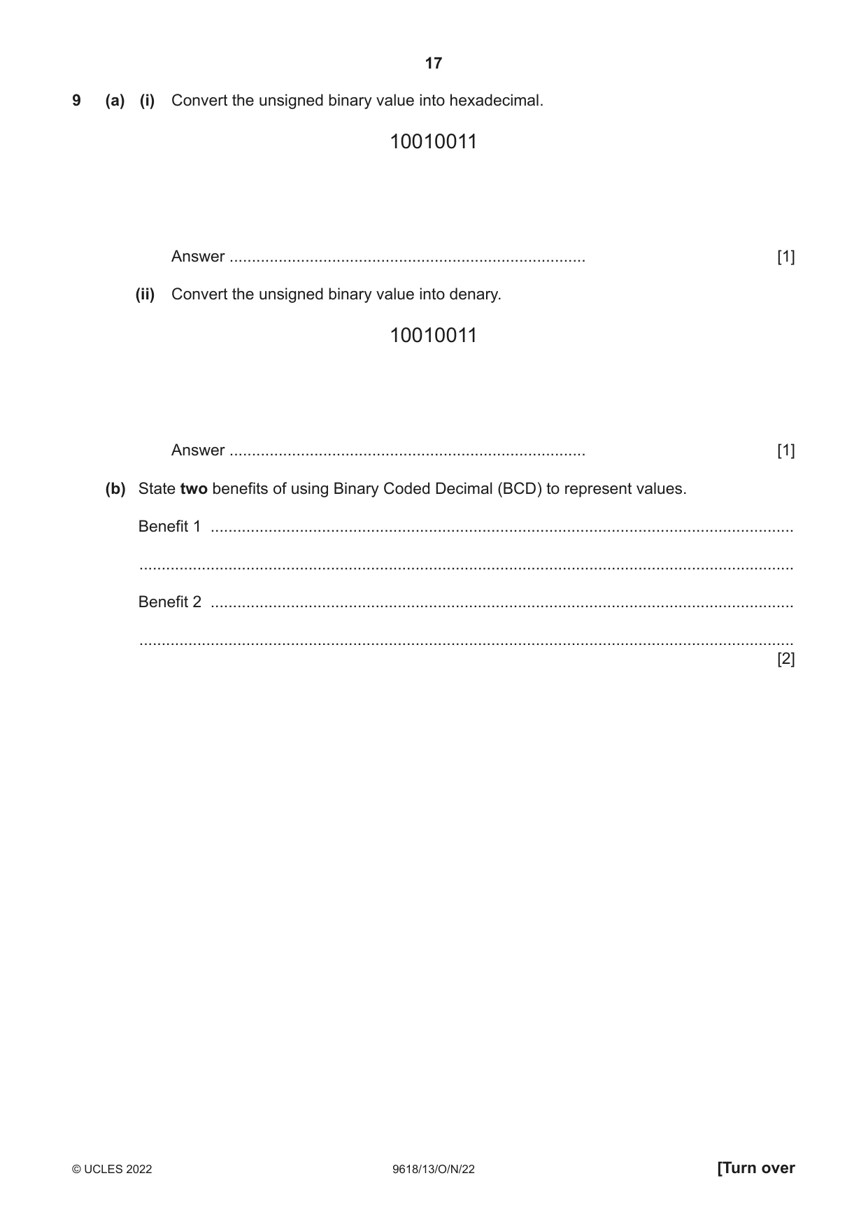 Cambridge A Level Computer Science 9618 2022 Oct/Nov Paper 1 · Variant 3 question paper, page 17 of 20