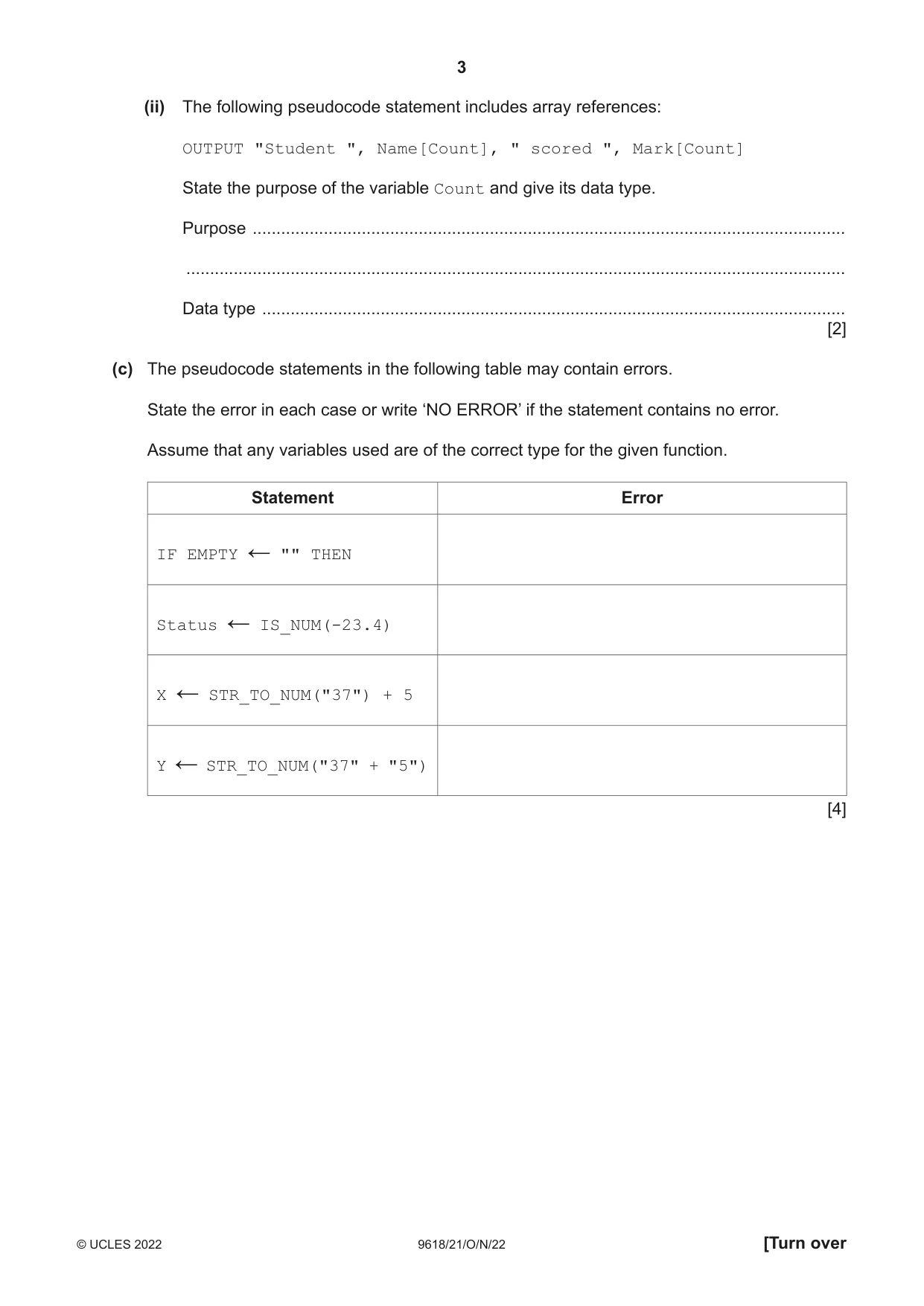 Cambridge A Level Computer Science 9618 2022 Oct/Nov Paper 2 · Variant 1 question paper, page 3 of 20