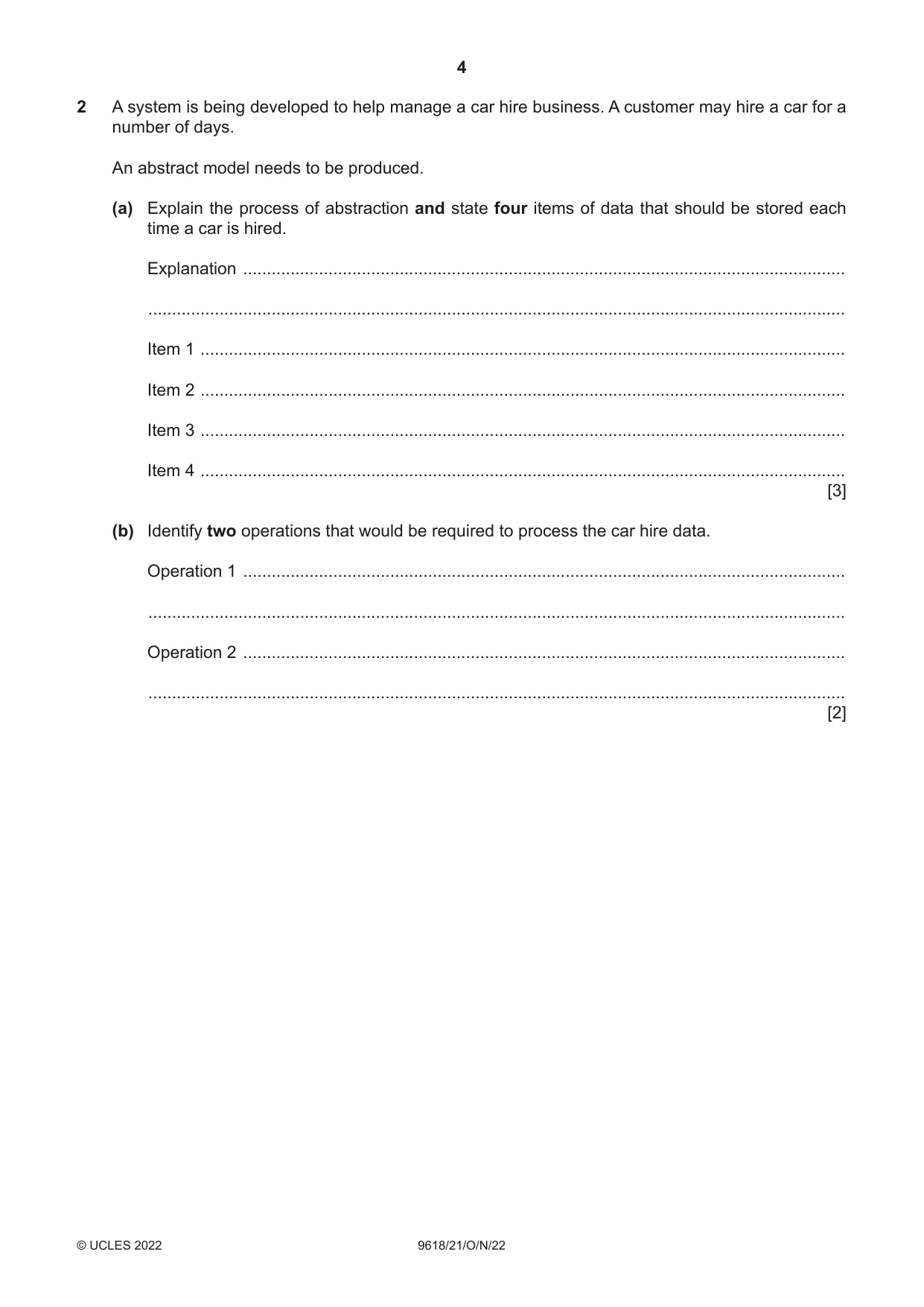 Cambridge A Level Computer Science 9618 2022 Oct/Nov Paper 2 · Variant 1 question paper, page 4 of 20