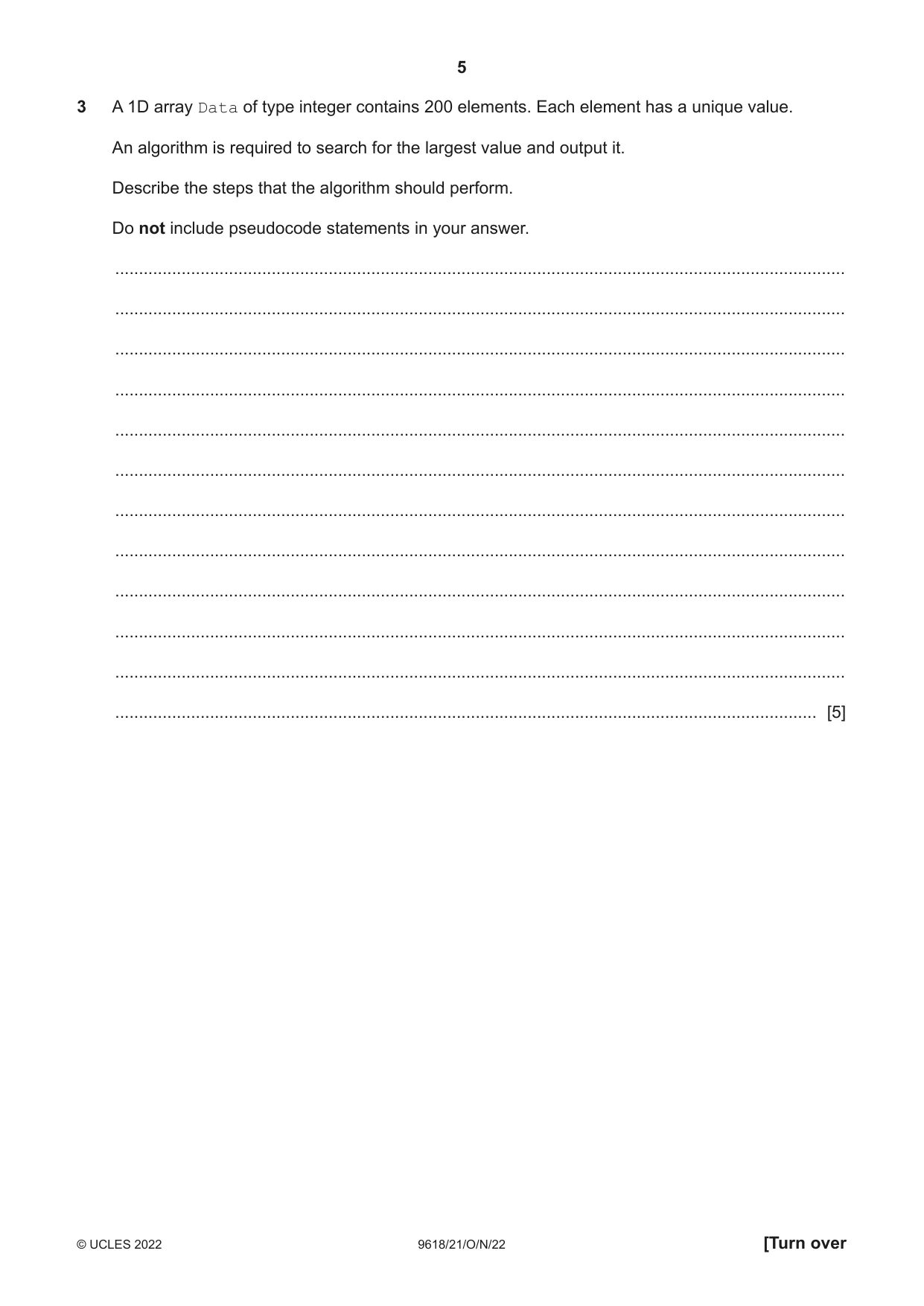 Cambridge A Level Computer Science 9618 2022 Oct/Nov Paper 2 · Variant 1 question paper, page 5 of 20