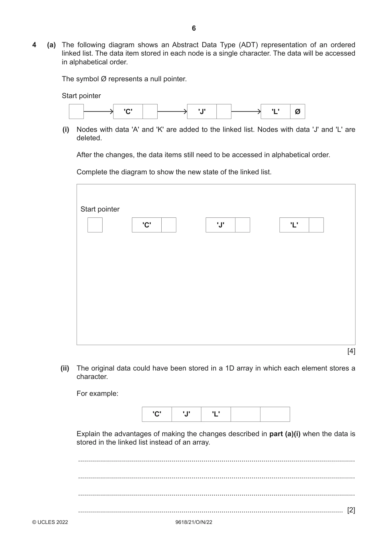 Cambridge A Level Computer Science 9618 2022 Oct/Nov Paper 2 · Variant 1 question paper, page 6 of 20